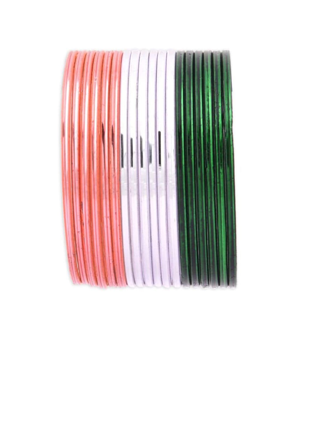 

Efulgenz Set Of 18 Orange & Green Metal Bangles