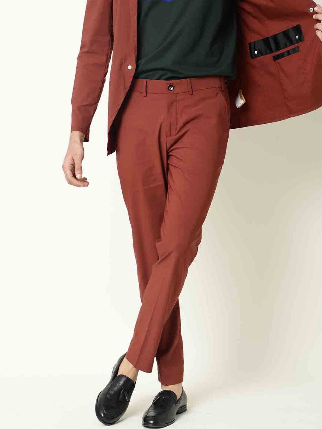 

RARE RABBIT Men Glak Mid Rise Slim Fit Trouser, Rust