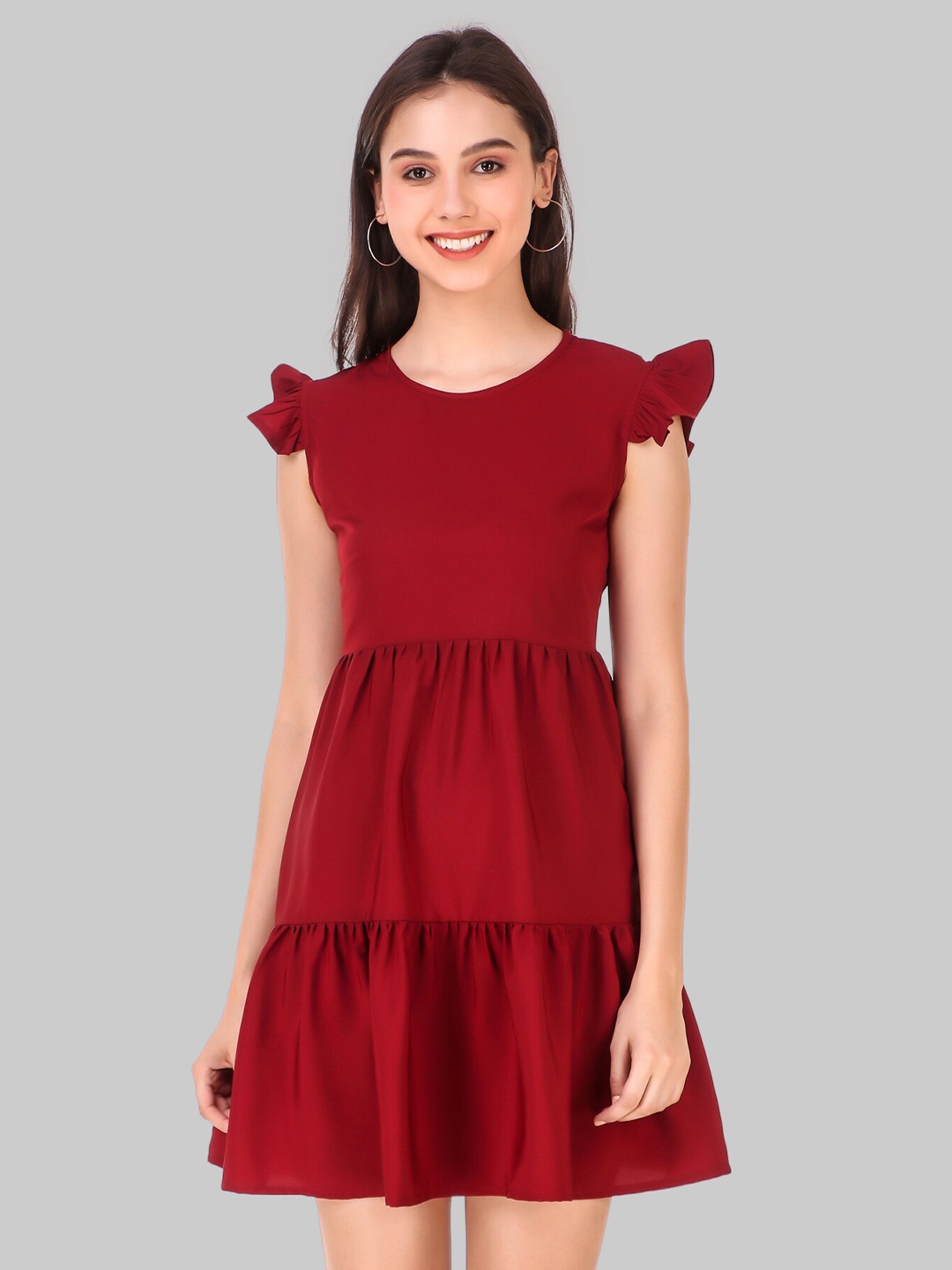 

Womenster Maroon Mini Fit And Flare Dress