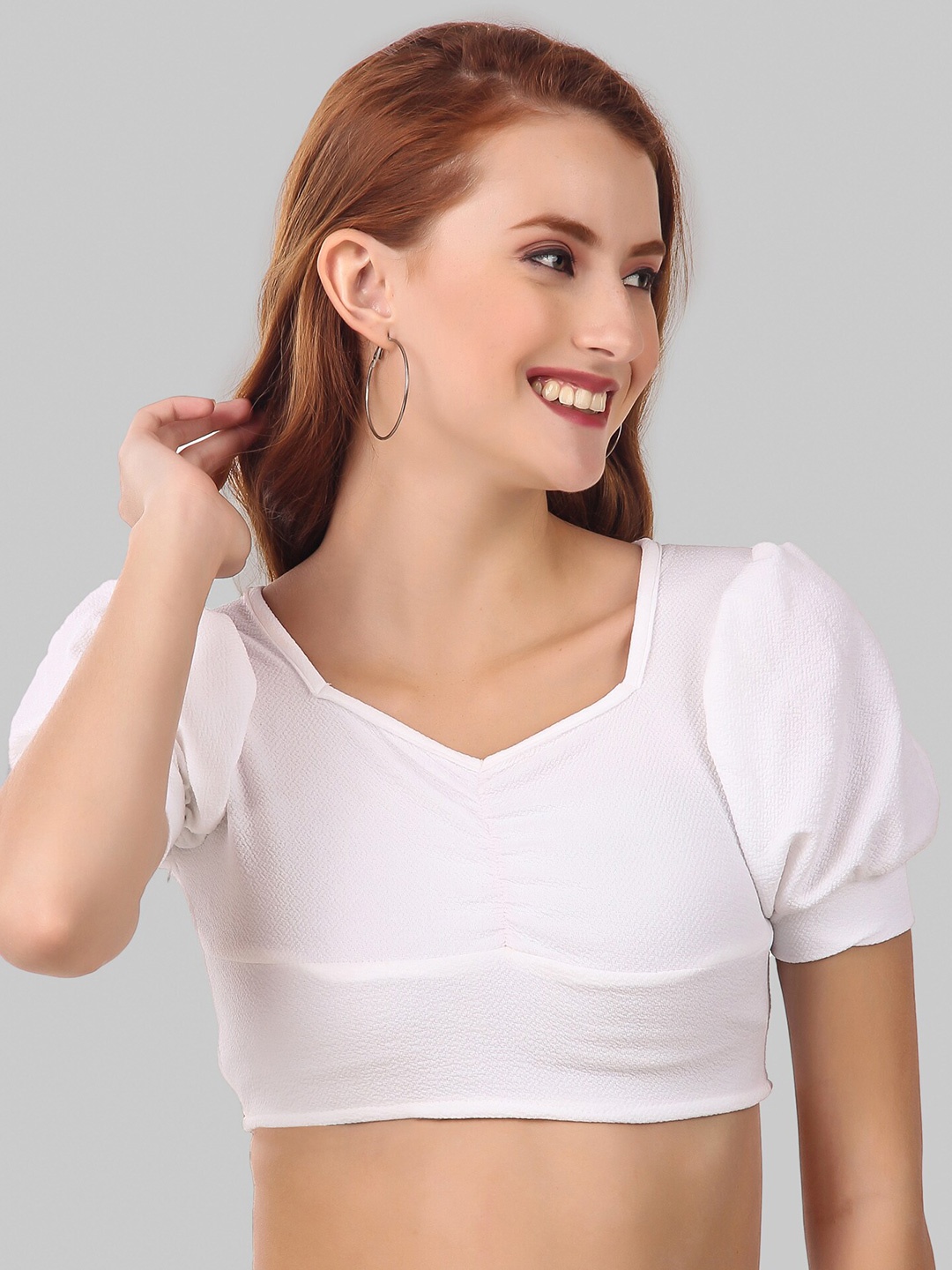 

Womenster White Sweetheart Neck Crepe Crop Top