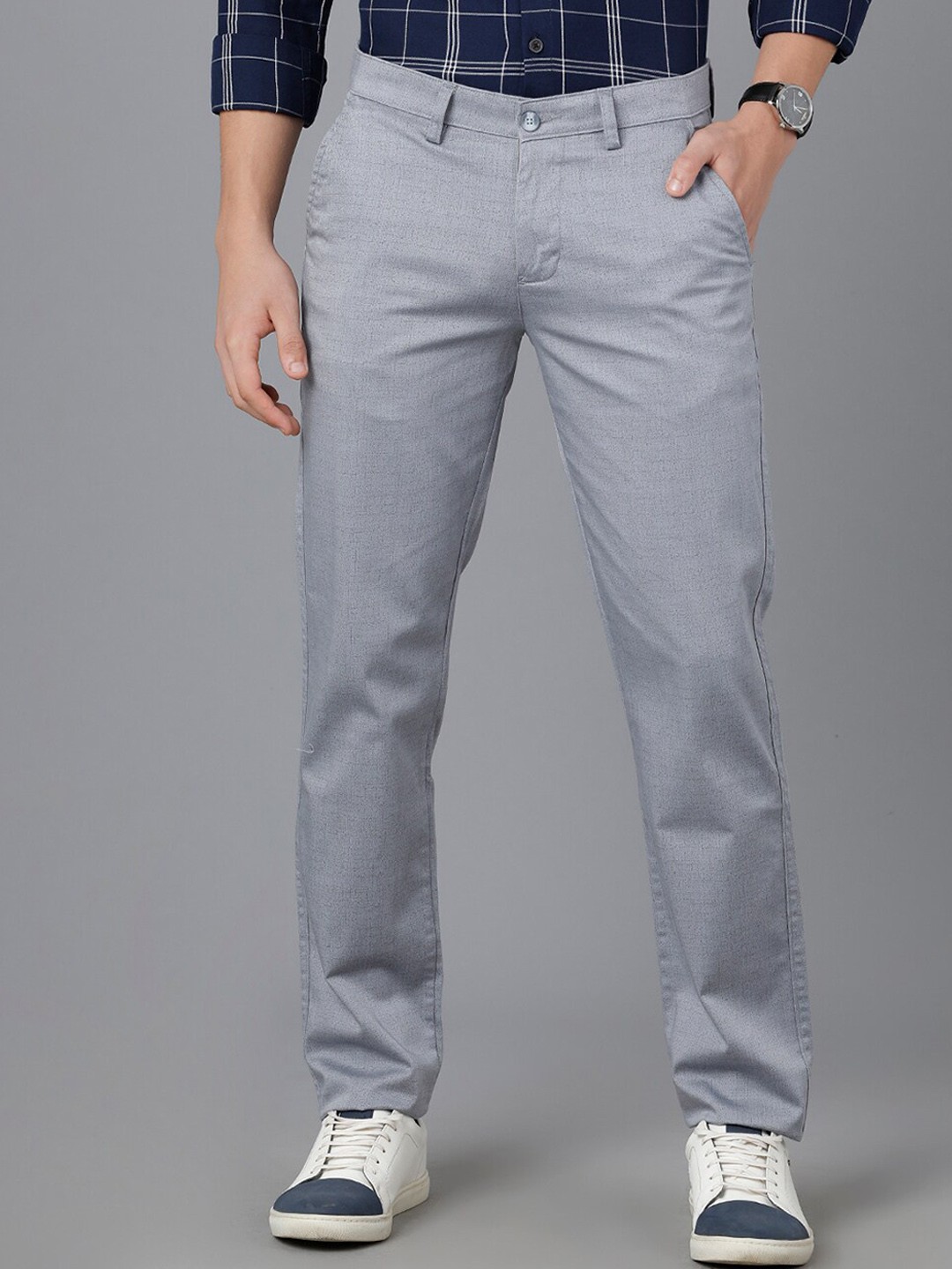 

Classic Polo Men Grey Textured Smart Slim Fit Cotton Trousers
