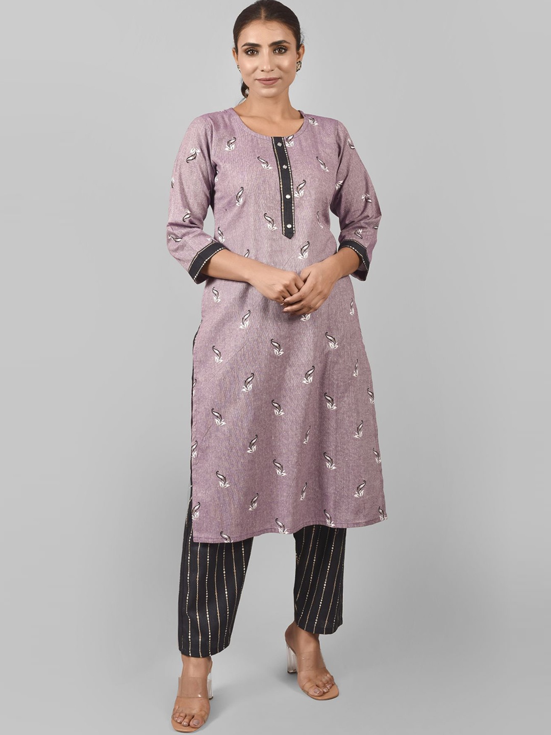

KALINI Women Purple Ethnic Printed Pure Cotton Kurta with Trousers