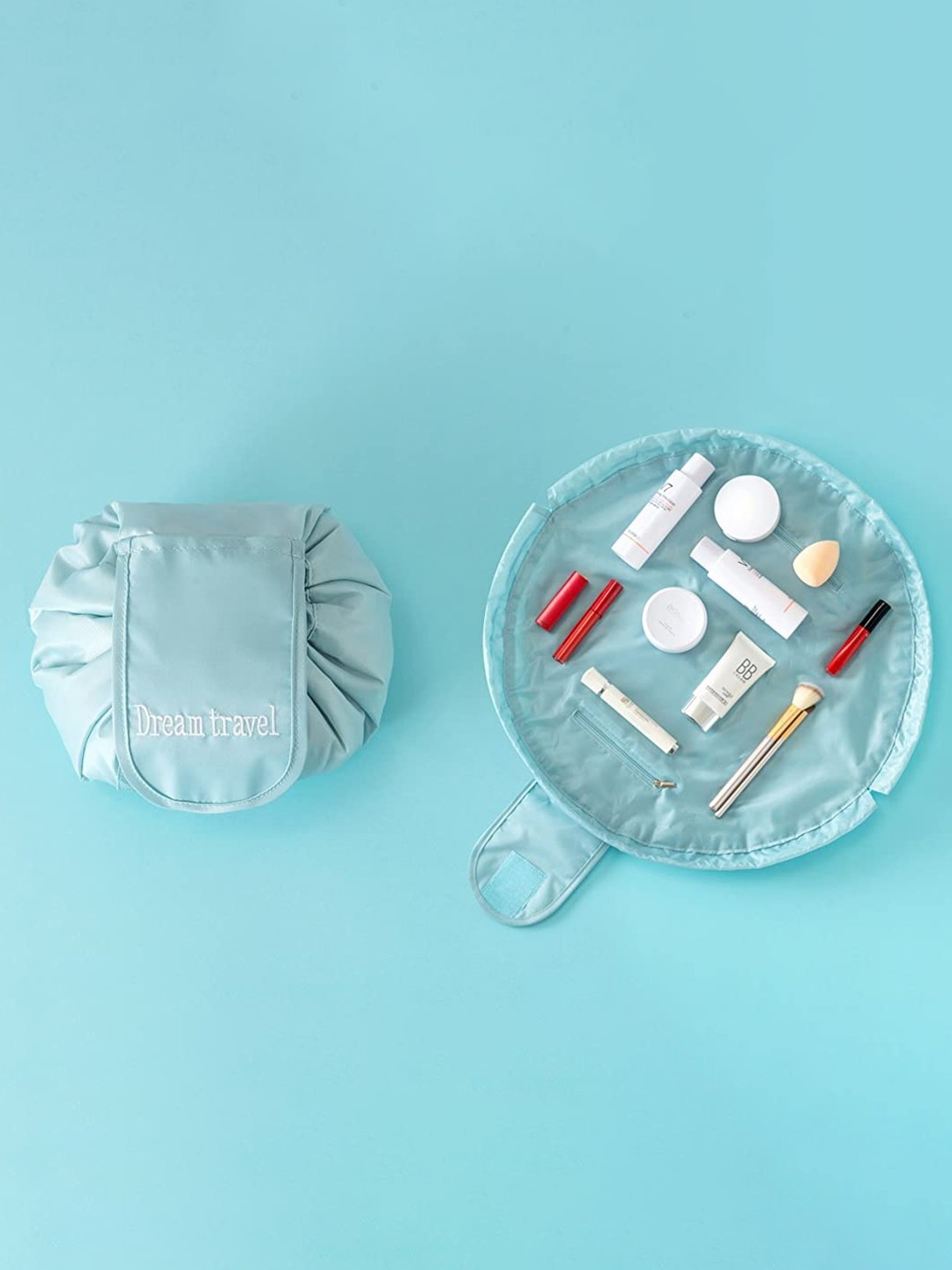 

HOUSE OF QUIRK Turquoise Blue Lazy Cosmetic Bag Travel Makeup Pouch Multifunction Toiletry Bags