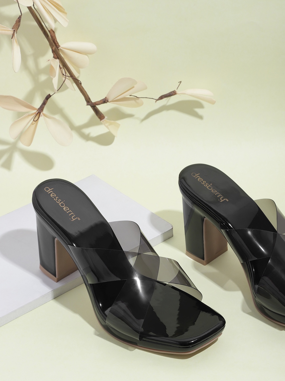 

DressBerry Open Toe Block Heels, Black