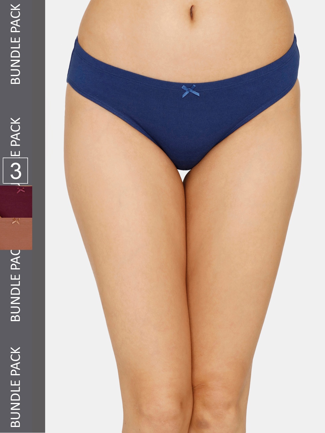 

Zivame Women Pack Of 3 Solid Pure Cotton Bikini Briefs, Blue