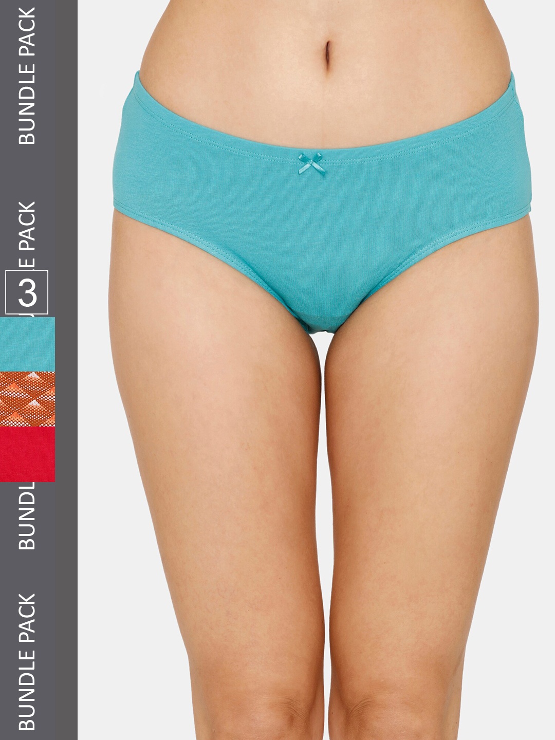 Zivame Women Pack Of 3 Self-Design Pure Cotton Hipster Briefs, Blue