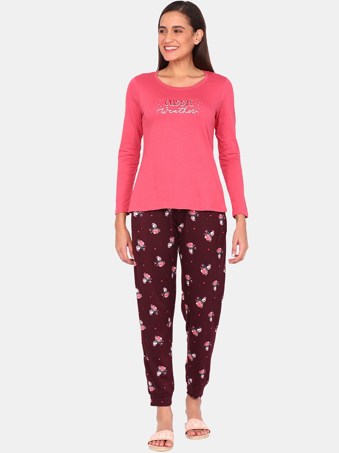 

Zivame Women Purple Printed Night suit