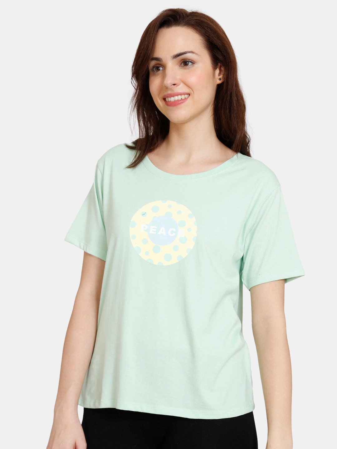 

Zivame Green Print Pure Cotton Top