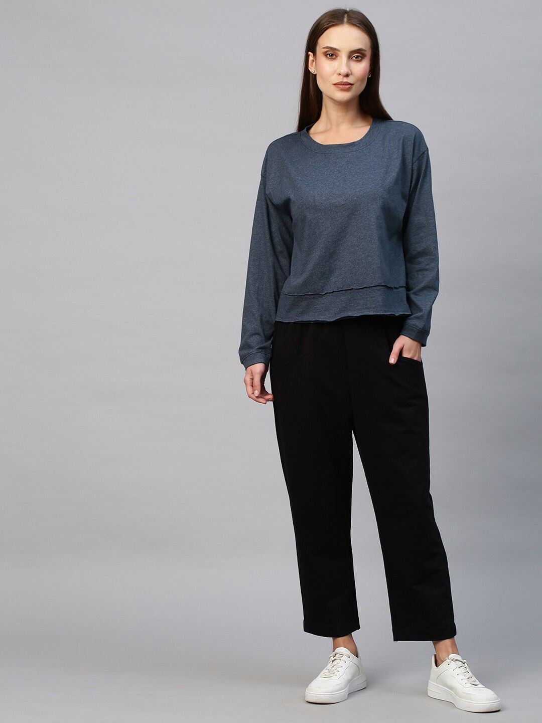 

Chemistry Women Navy Blue & Black Top with Trousers