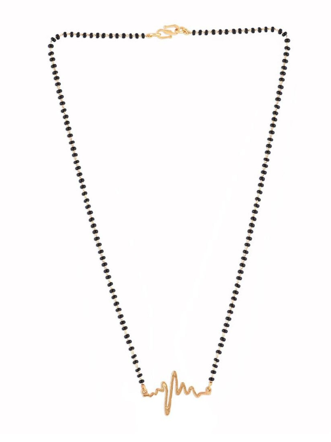 

Efulgenz Gold-Toned & Black Beaded Lifeline Pulse Pendant Gold-Plated Mangalsutra