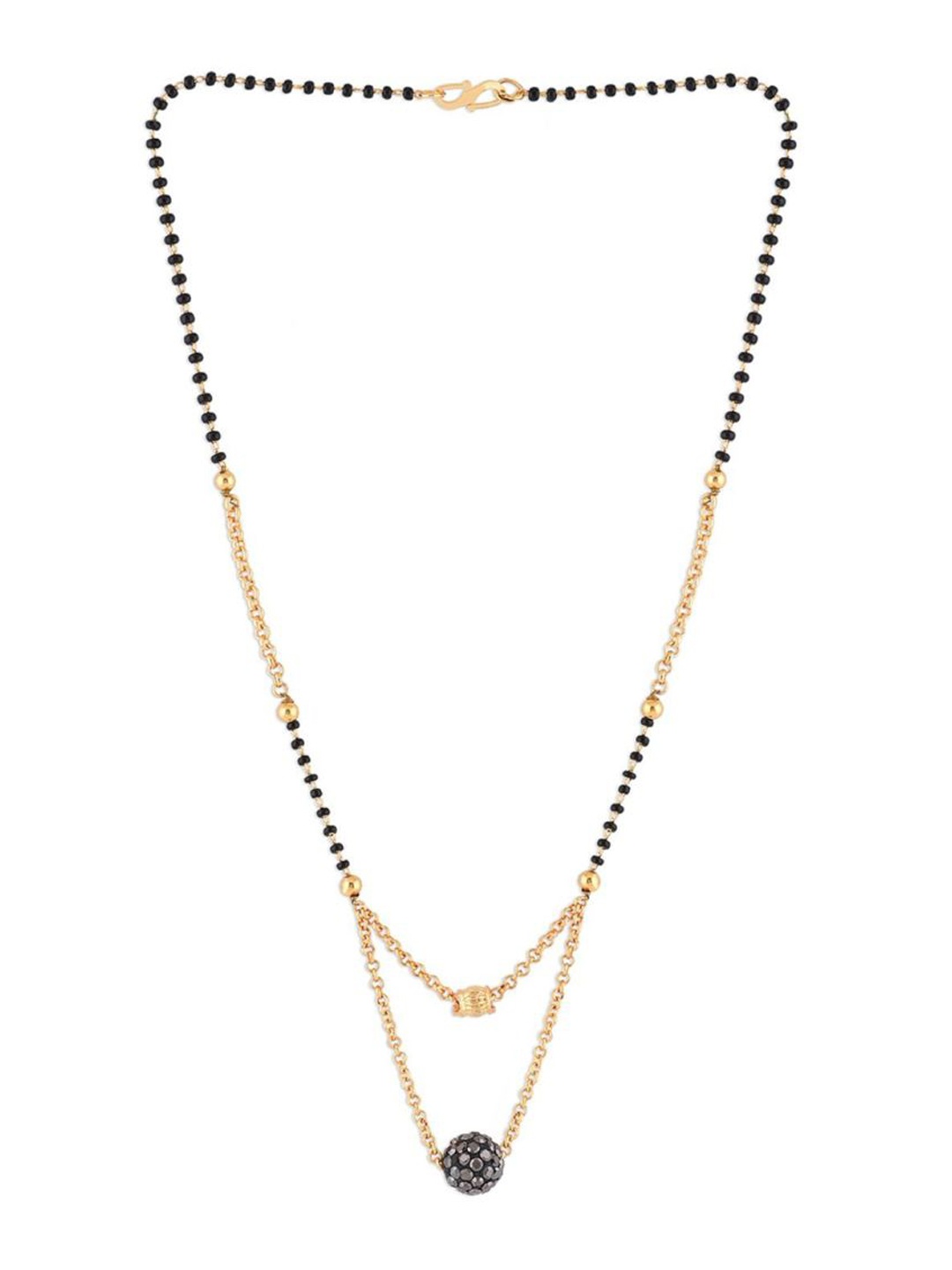 

Efulgenz Gold-Toned & Black Beaded Gold-Plated Mangalsutra