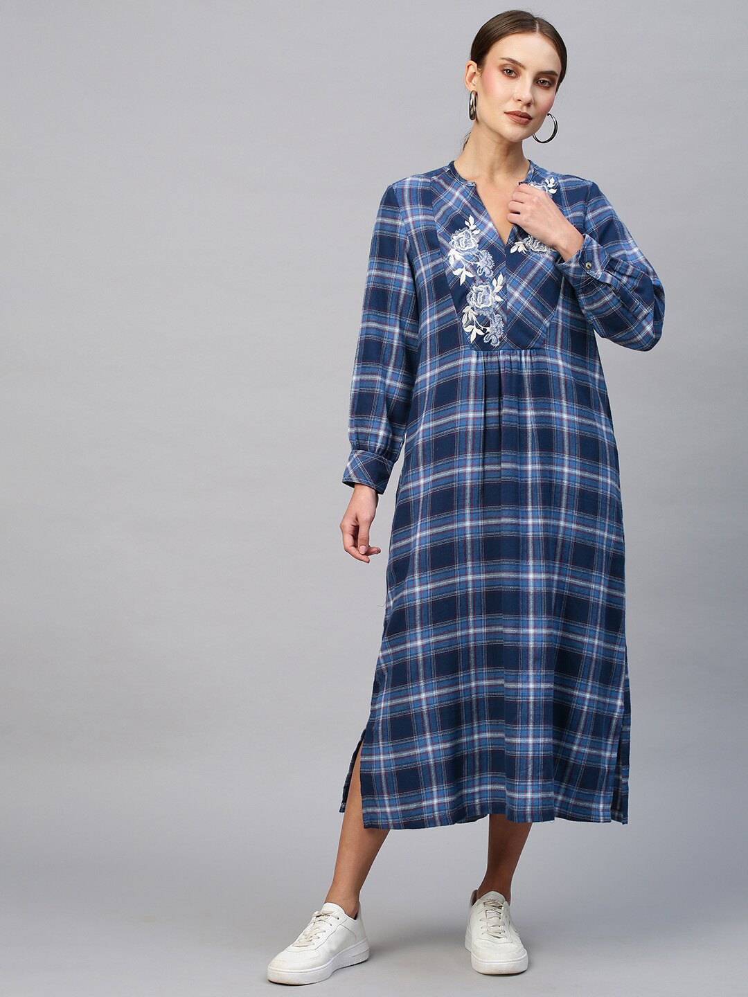 

Chemistry Blue & White Checked A-Line Midi Dress