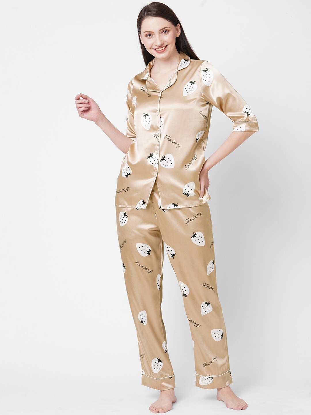 

Sweet Dreams Women Beige & White Printed Night suit