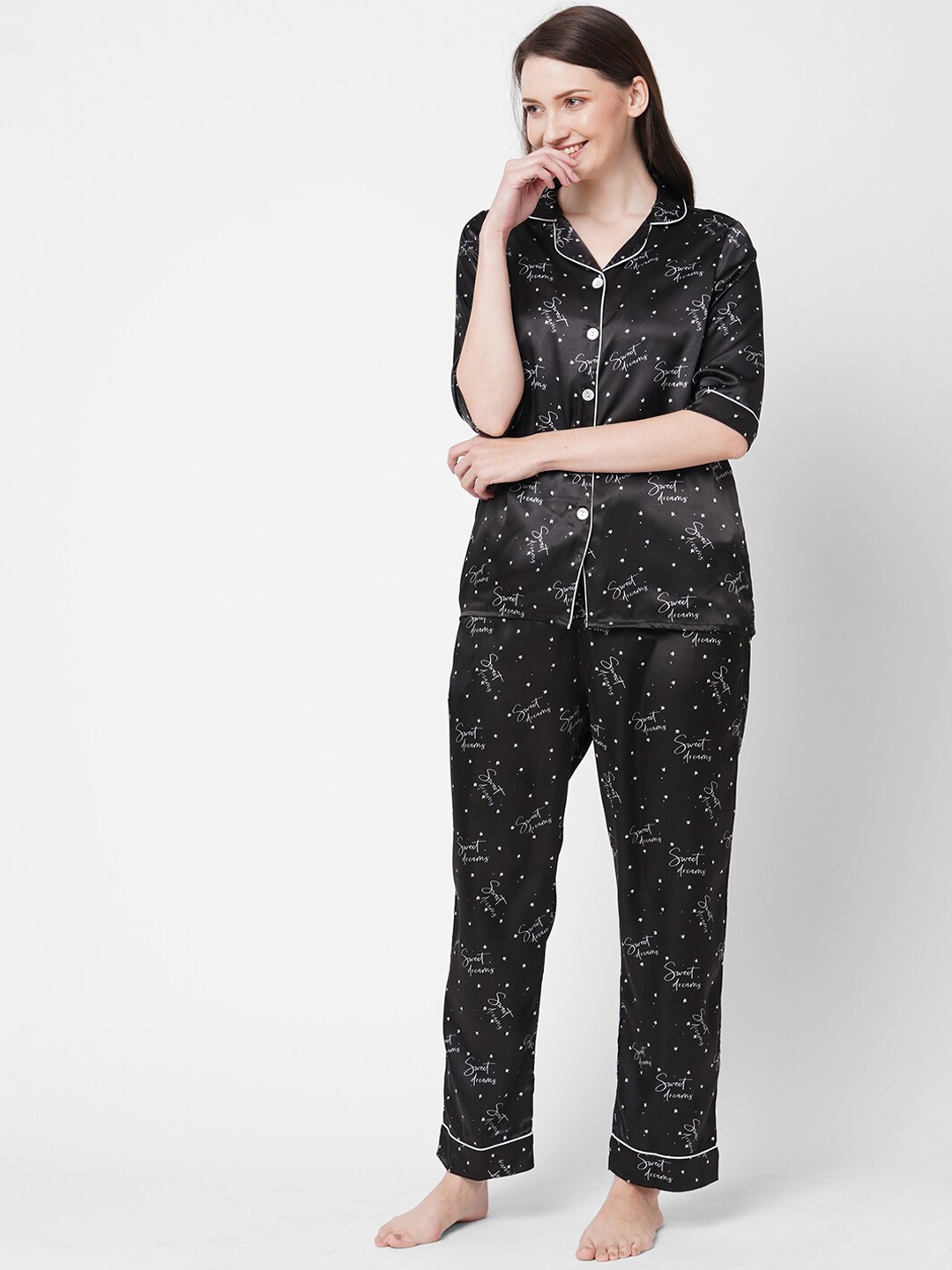 

Sweet Dreams Women Black & White Printed Night suit