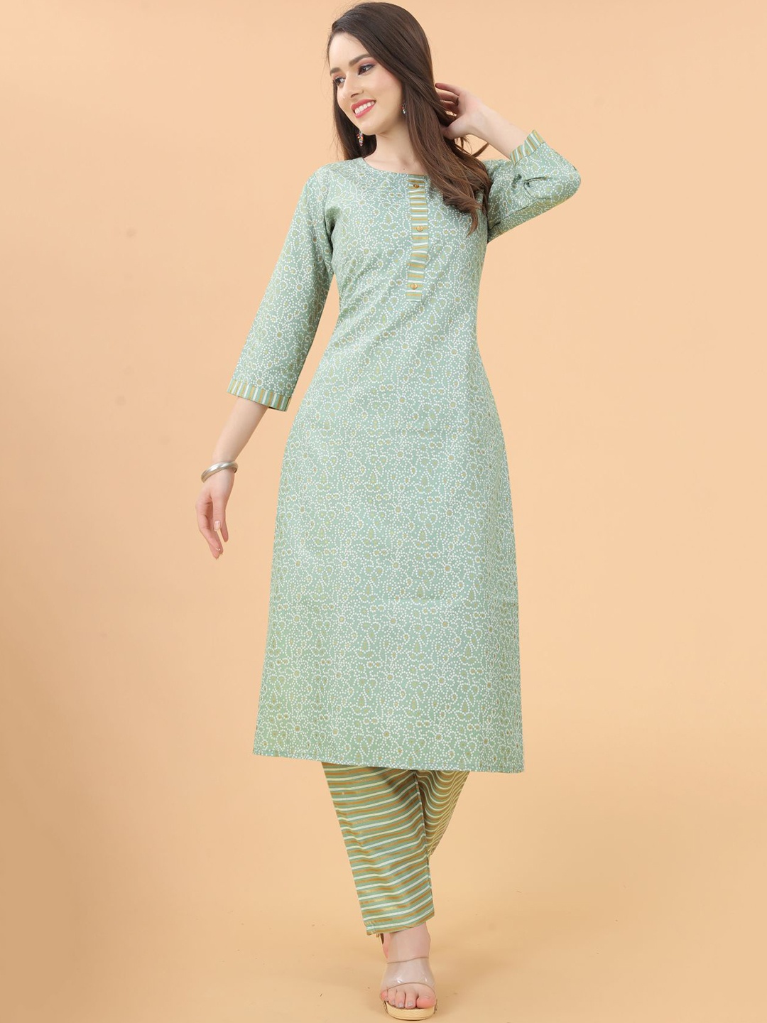 

KALINI Women Sea Green Bandhani Printed Pure Cotton Kurta with Pyjamas