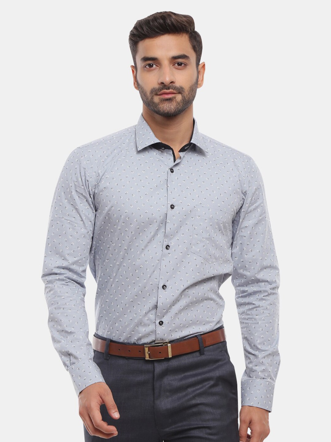 

V-Mart Men Classic Floral Printed Cotton Formal Shirt, Grey