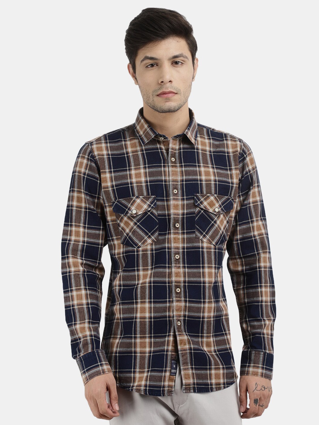 

V-Mart Men Brown Classic Tartan Checks Checked Cotton Casual Shirt