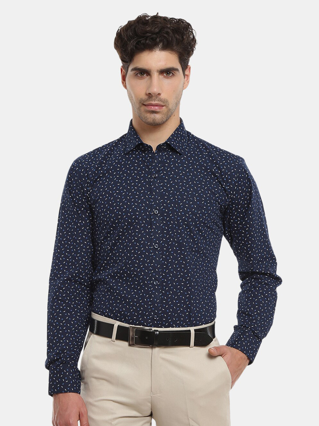 

V-Mart Classic Printed Cotton Formal Shirt, Navy blue