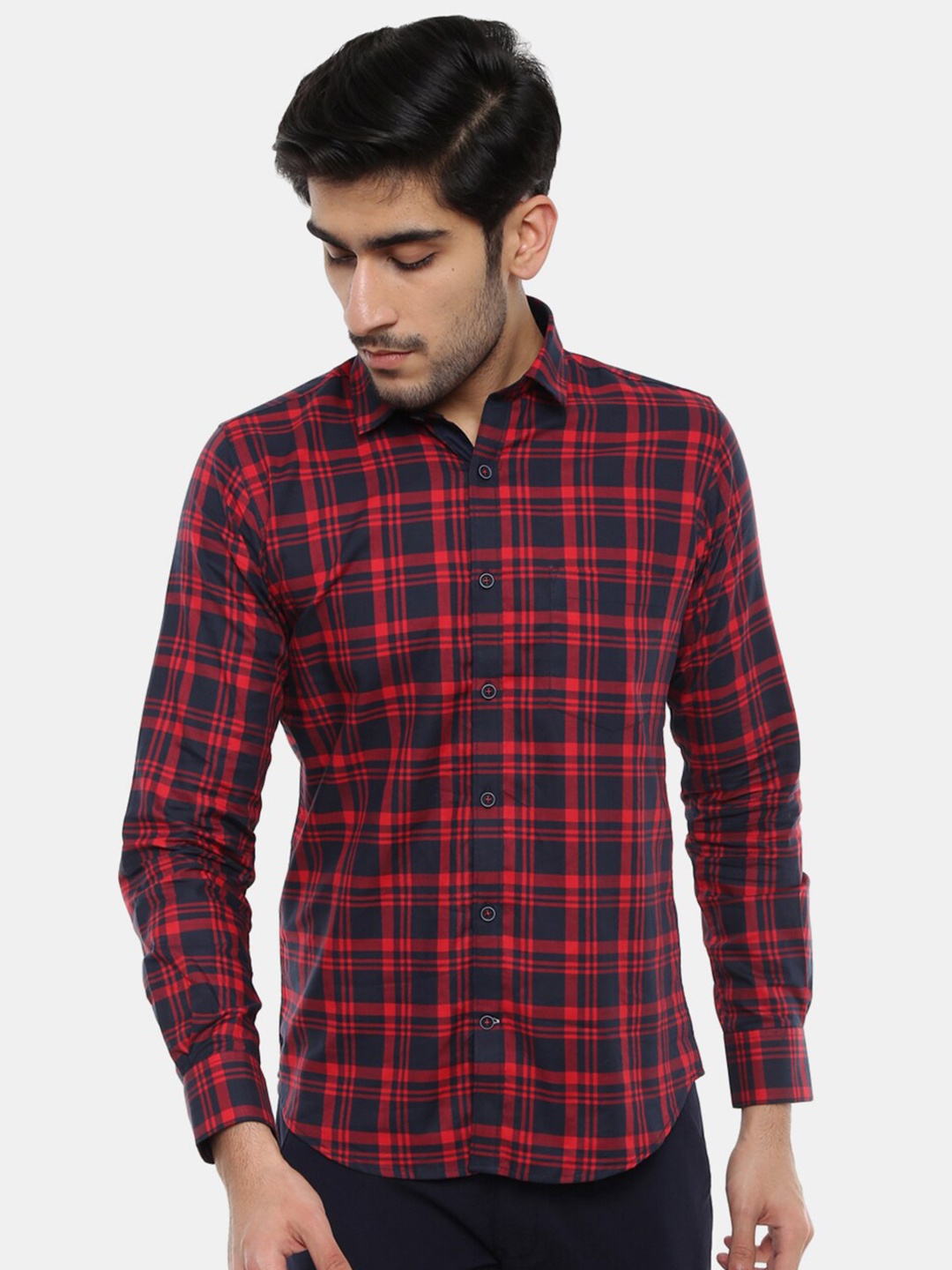 

V-Mart Men Red Classic Tartan Checks Checked Cotton Casual Shirt