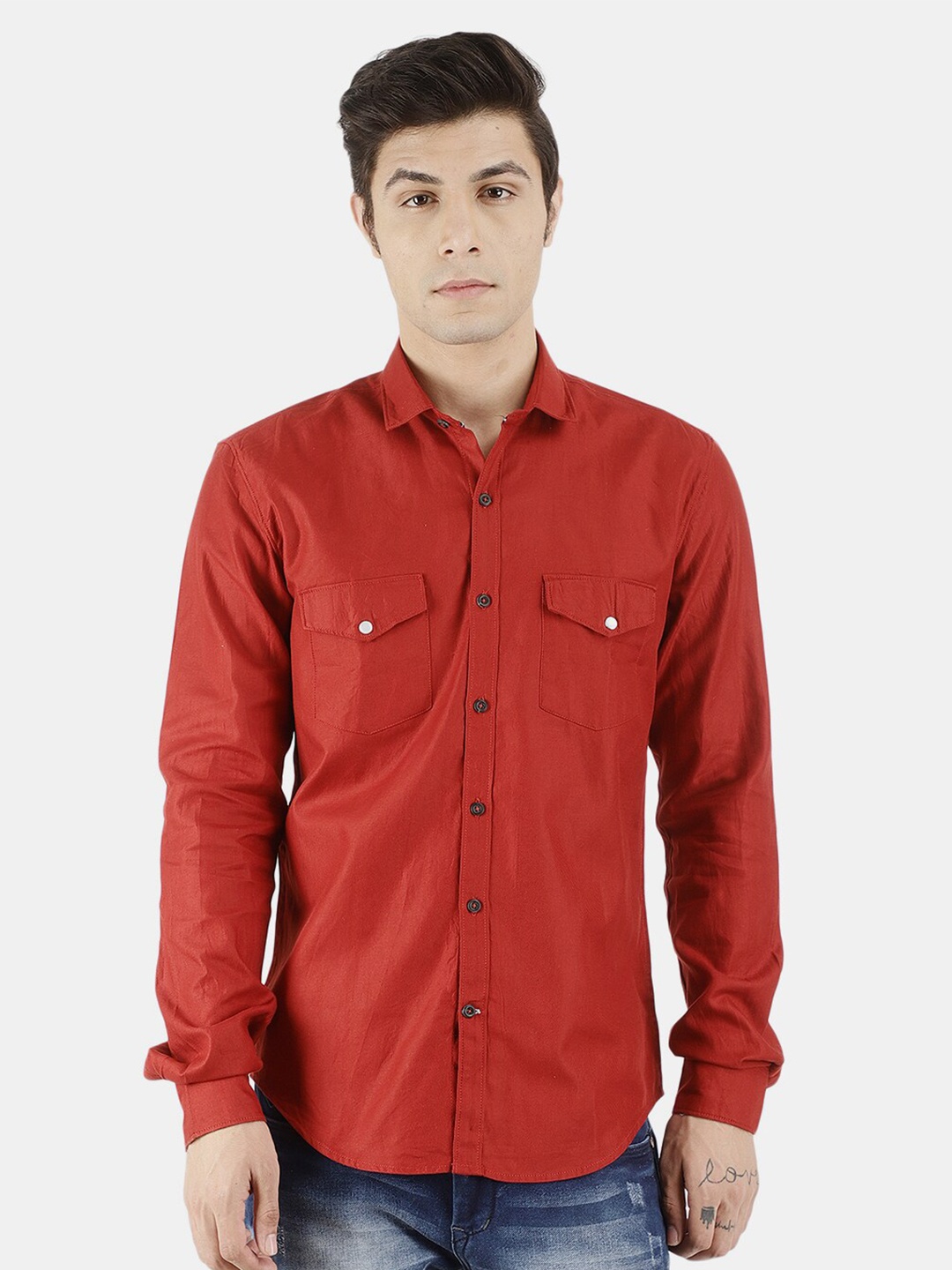 

V-Mart Men Rust Classic Slim Fit Cotton Casual Shirt