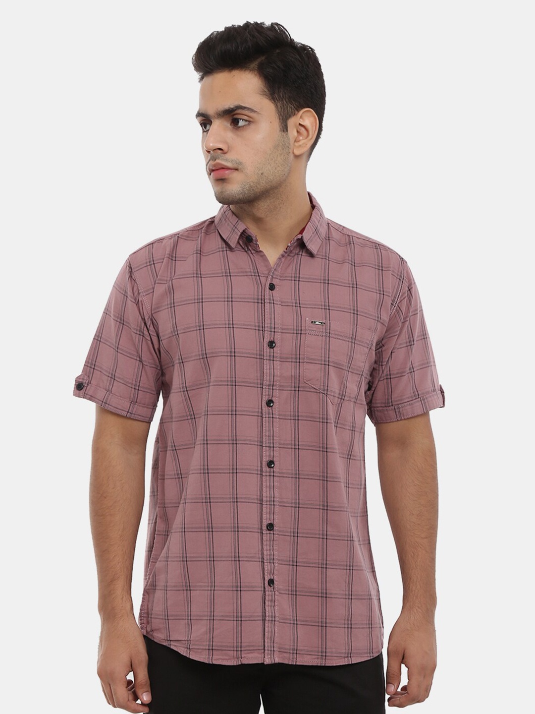 

V-Mart Men Brown Classic Slim Fit Checked Cotton Casual Shirt