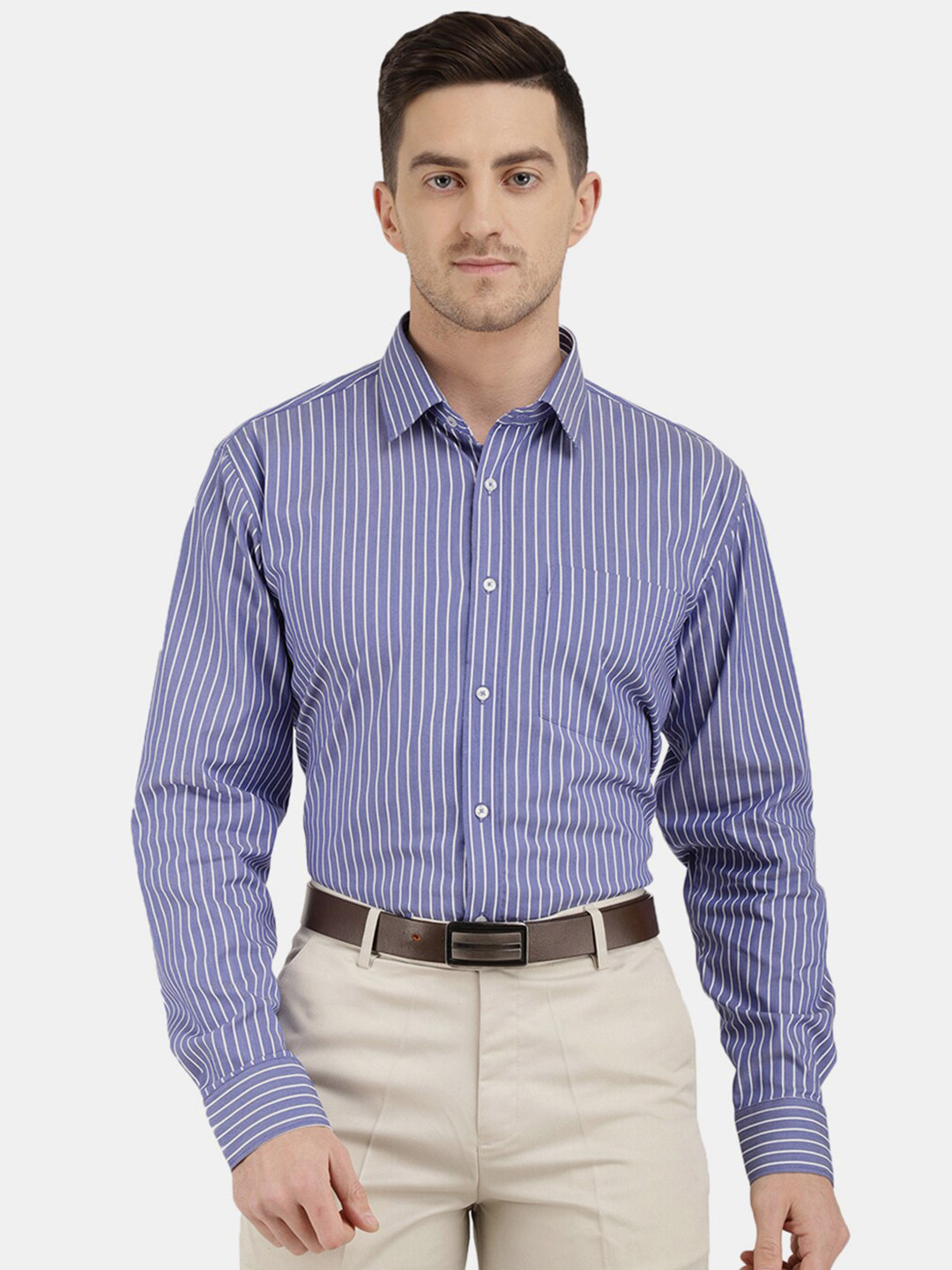 

V-Mart Men Blue Classic Striped Cotton Formal Shirt