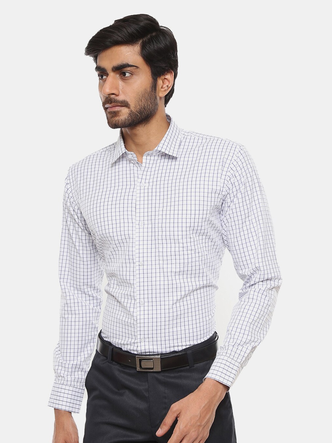 

V-Mart Men White Classic Checked Cotton Formal Shirt