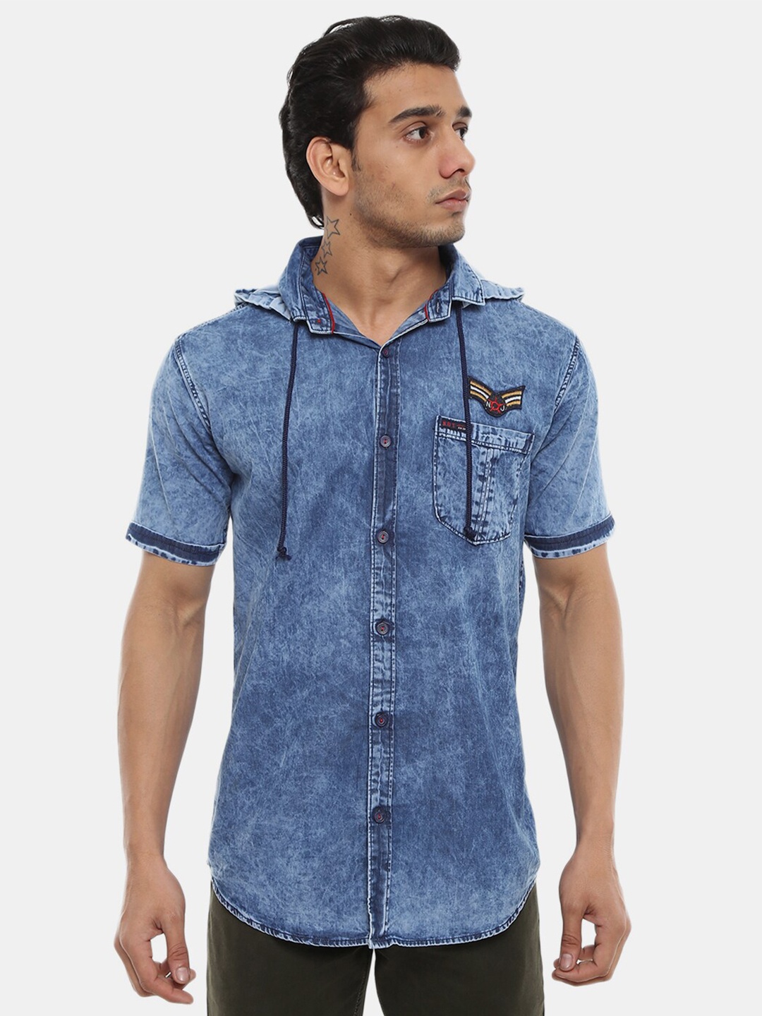 

V-Mart Men Classic Slim Fit Faded Denim Casual Shirt, Blue
