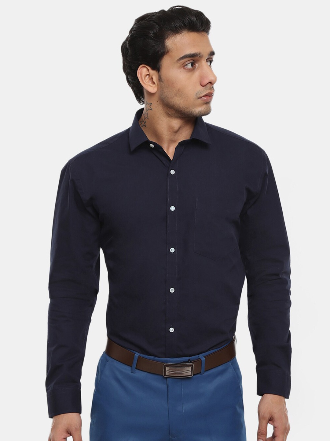 

V-Mart Men Navy Blue Classic Cotton Formal Shirt
