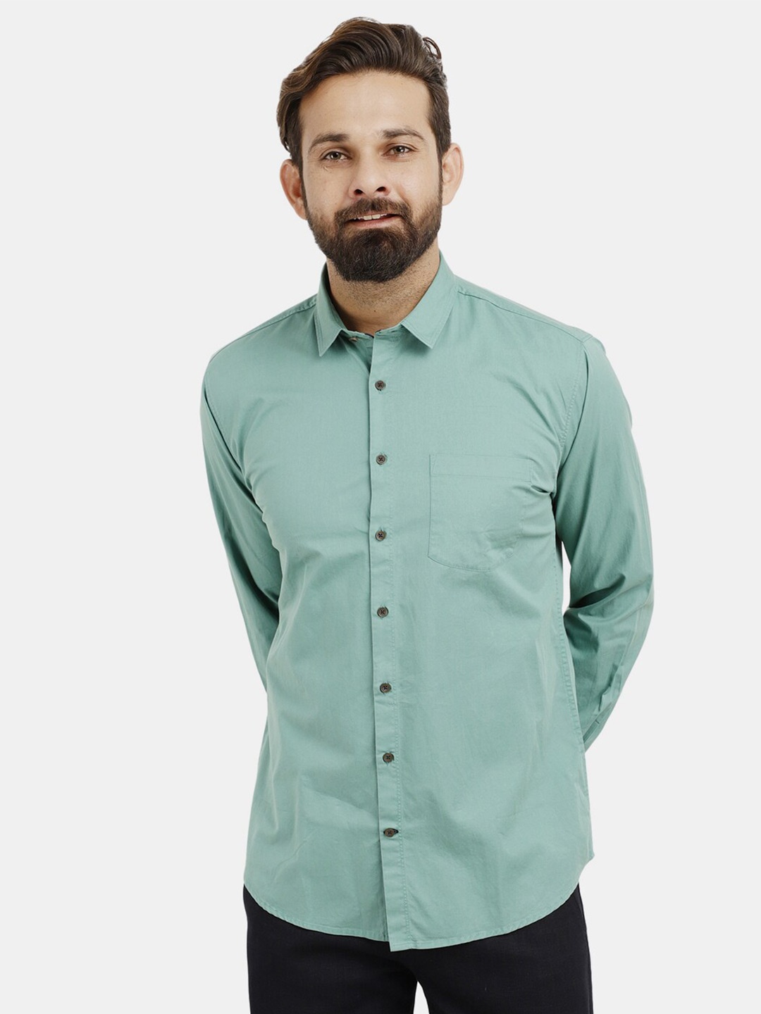

V-Mart Men Sea Green Classic Cotton Casual Shirt