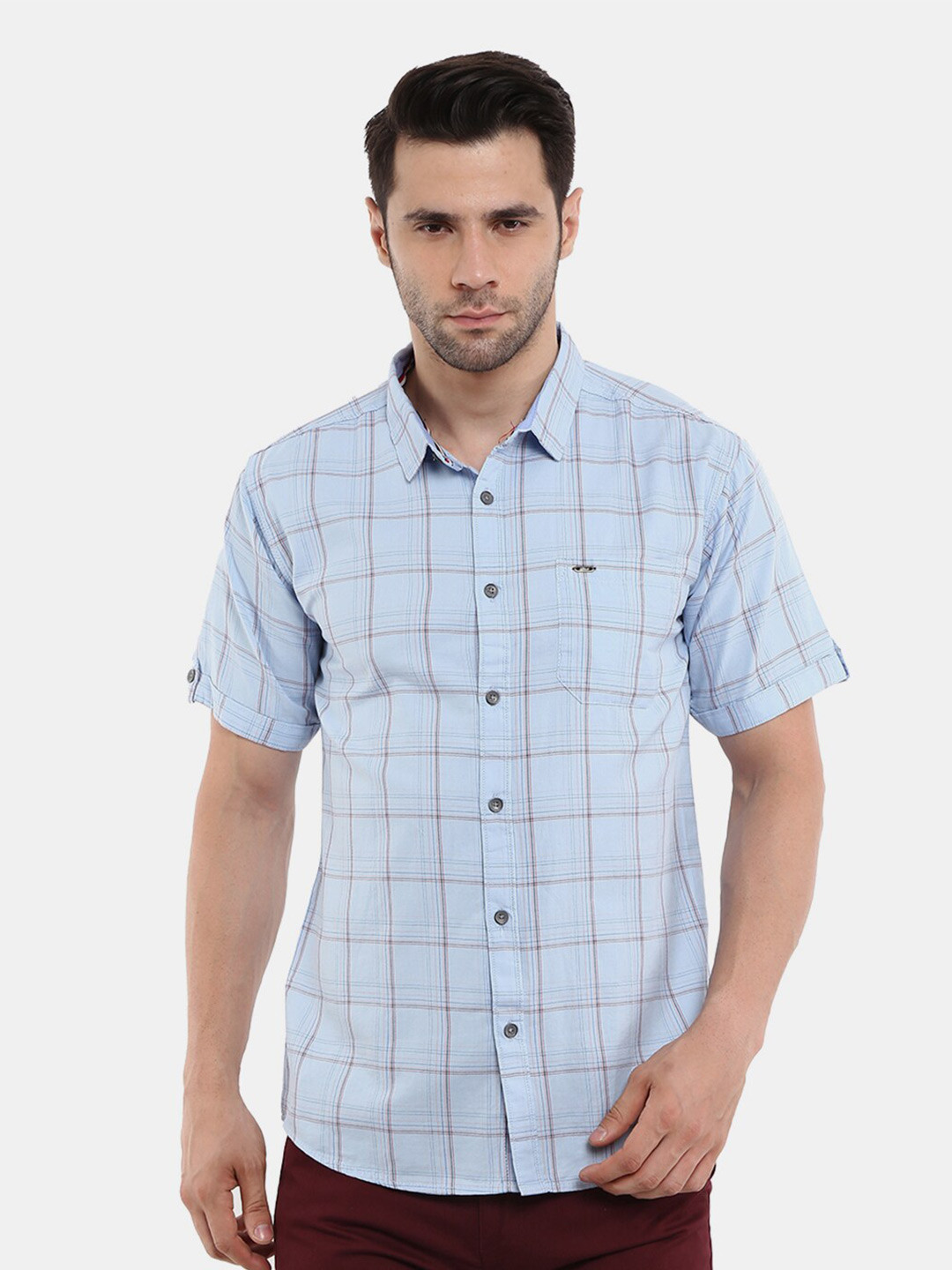 

V-Mart Men Blue Classic Slim Fit Checked Cotton Casual Shirt