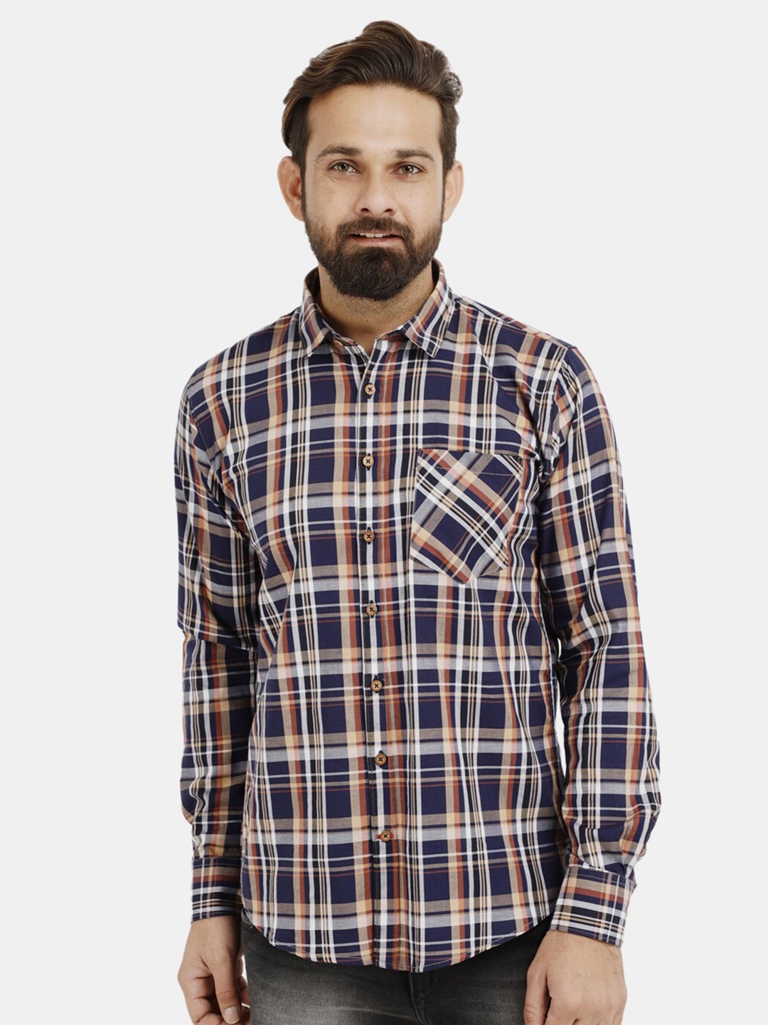 

V-Mart Men Navy Blue Classic Checked Cotton Casual Shirt