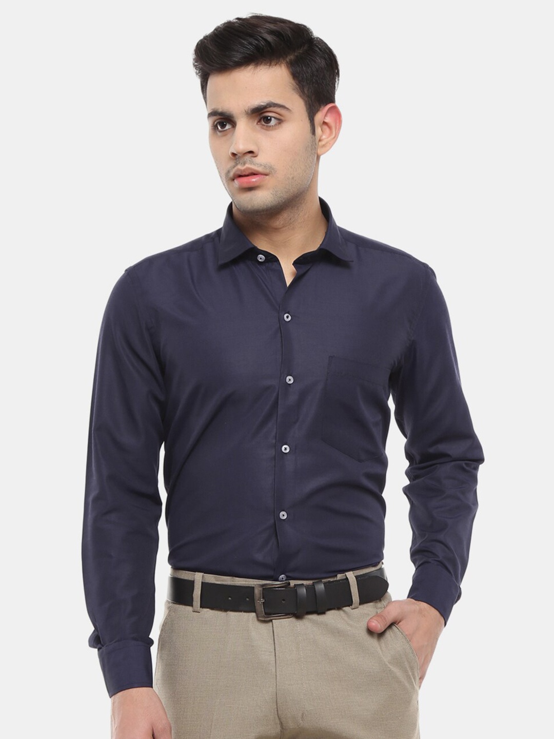 

V-Mart Men Navy Blue Classic Silk Formal Shirt