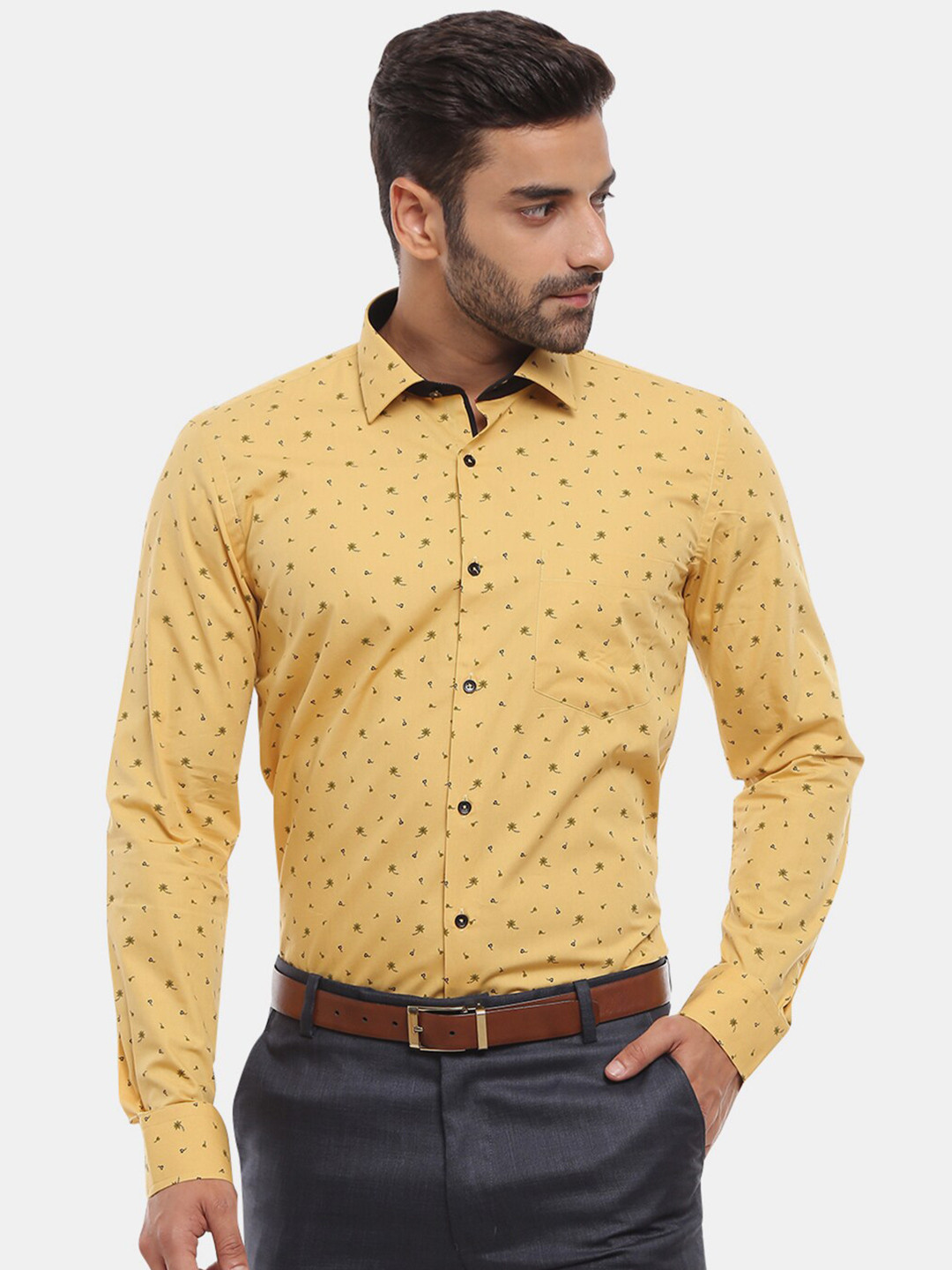 

V-Mart Classic Floral Printed Cotton Formal Shirt, Yellow