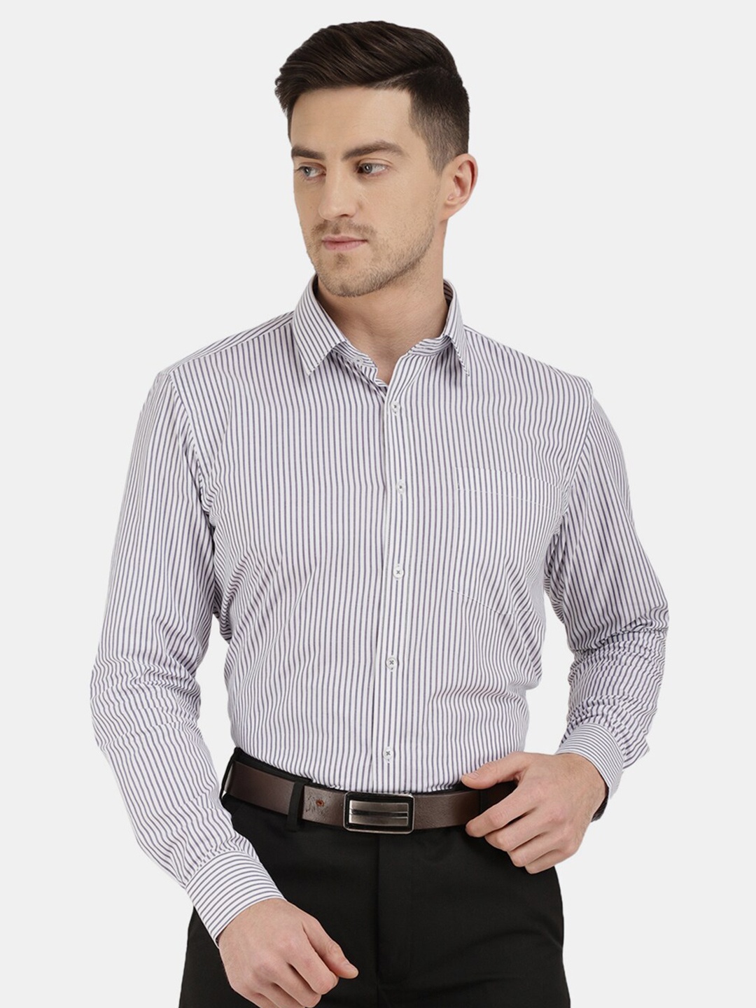

V-Mart Men White Classic Striped Cotton Formal Shirt