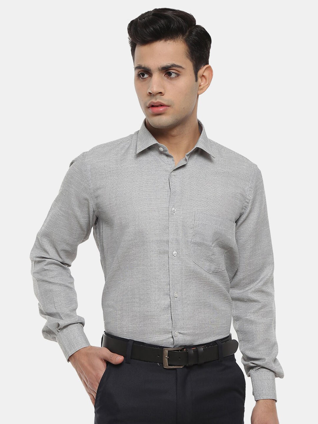 

V-Mart Men Classic Micro Checked Cotton Formal Shirt, Grey