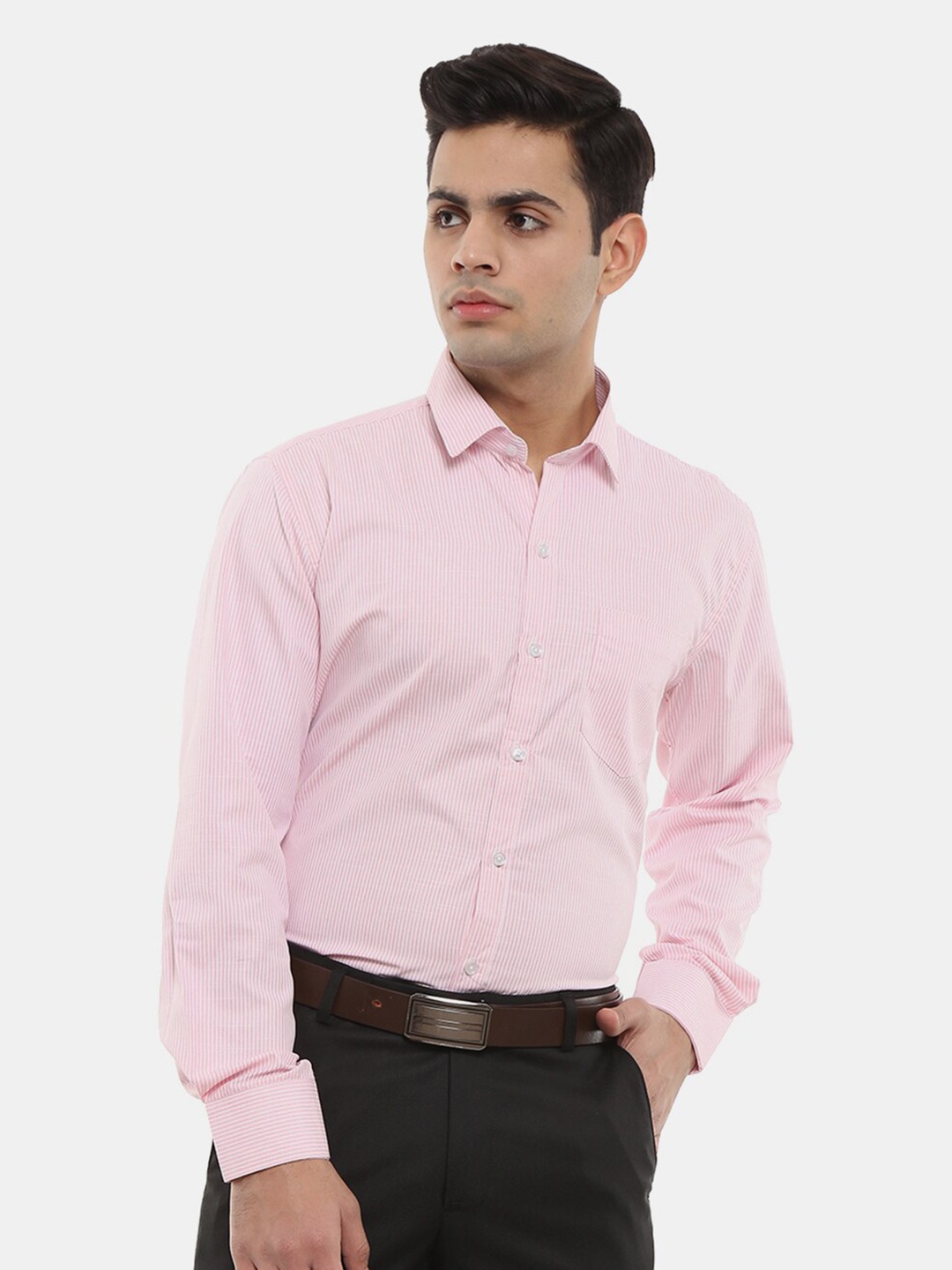 

V-Mart Classic Striped Cotton Formal Shirt, Pink