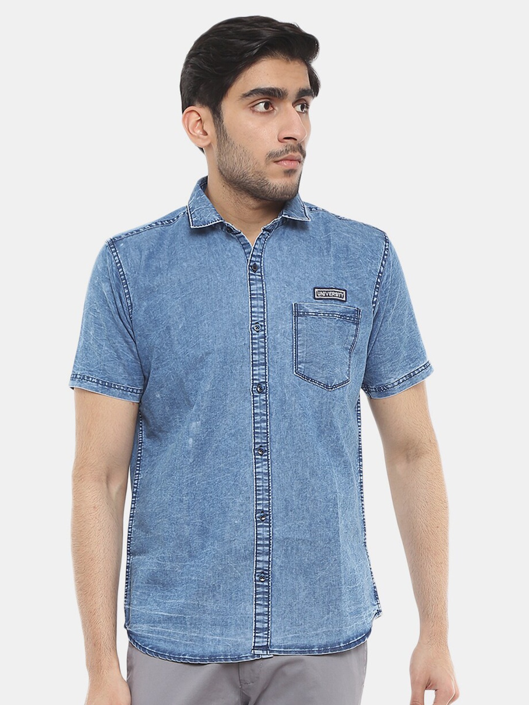 

V-Mart Men Blue Classic Faded Denim Casual Shirt
