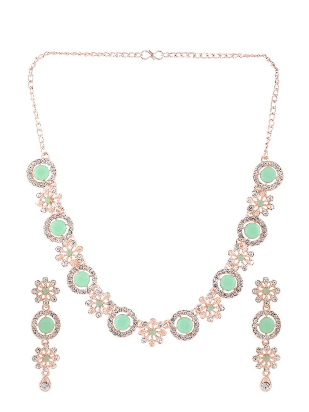 

Efulgenz Rose Gold-Toned & Sea Green Crystal Stone Studded Gold-Plated Jewellery Set