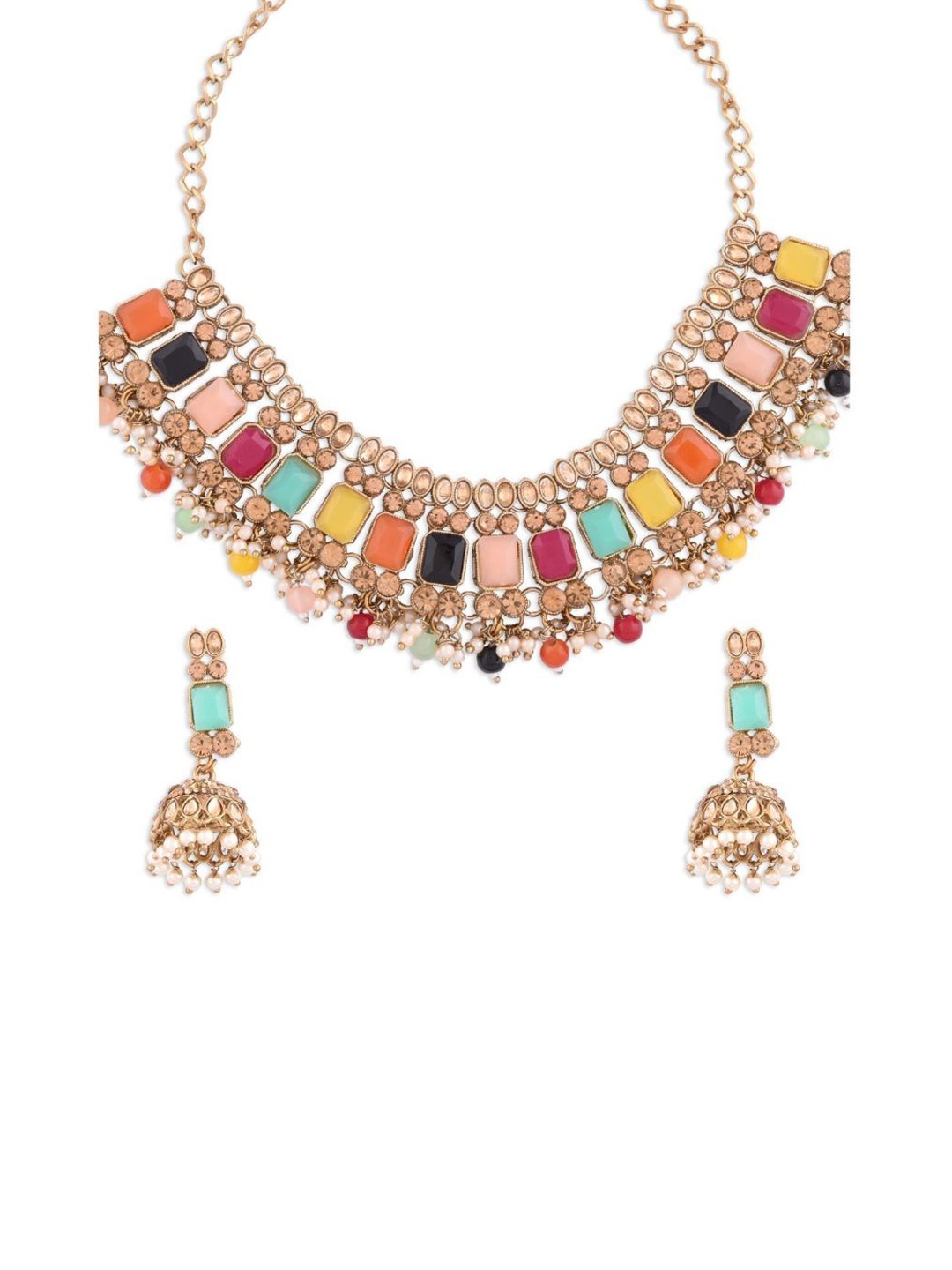 

Efulgenz Crystal Stone Studded & Beaded Gold-Plated Jewellery Set, Blue