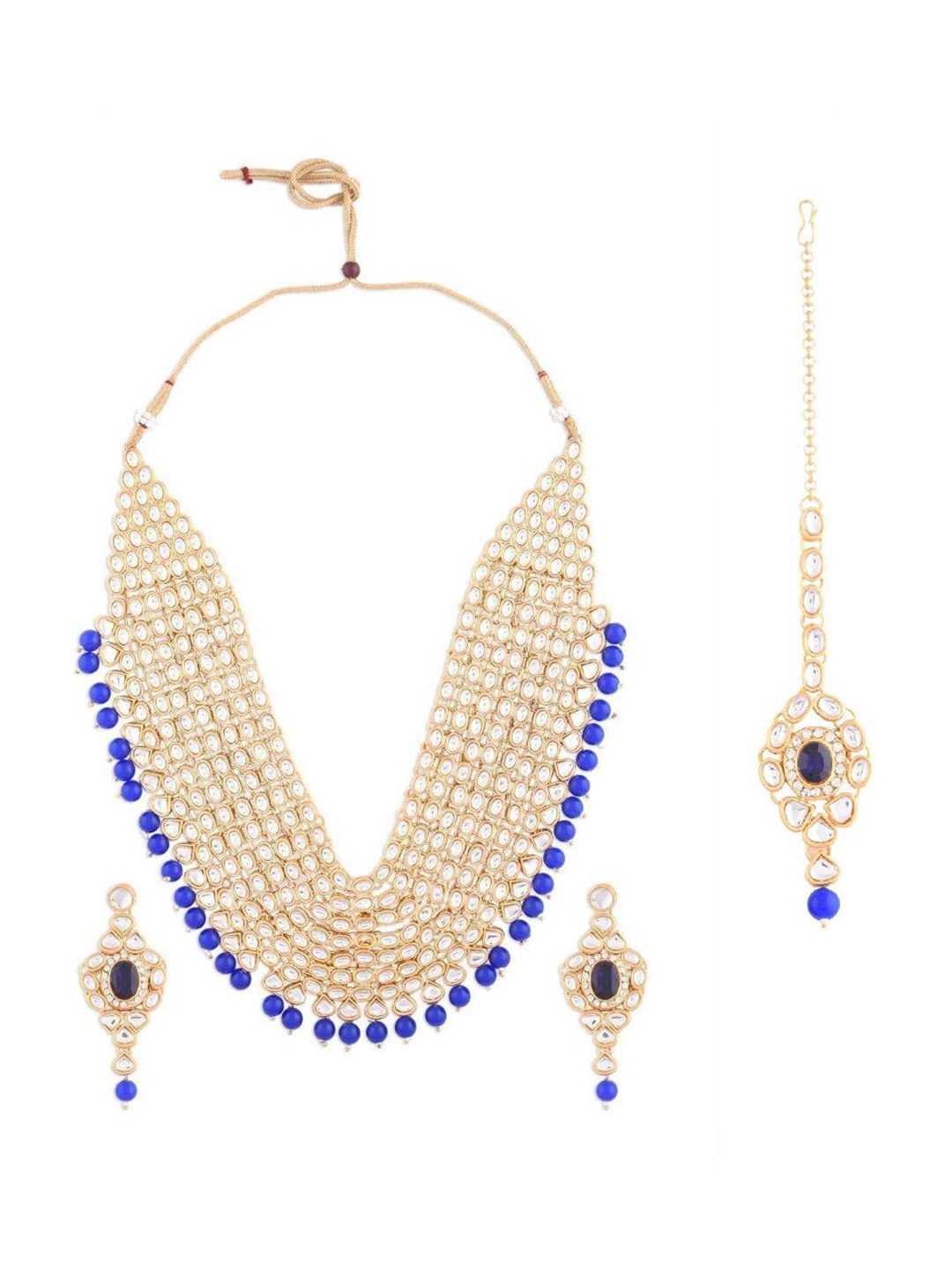 

Efulgenz Gold-Toned & Blue Kundan Studded Gold-Plated Jewellery Set