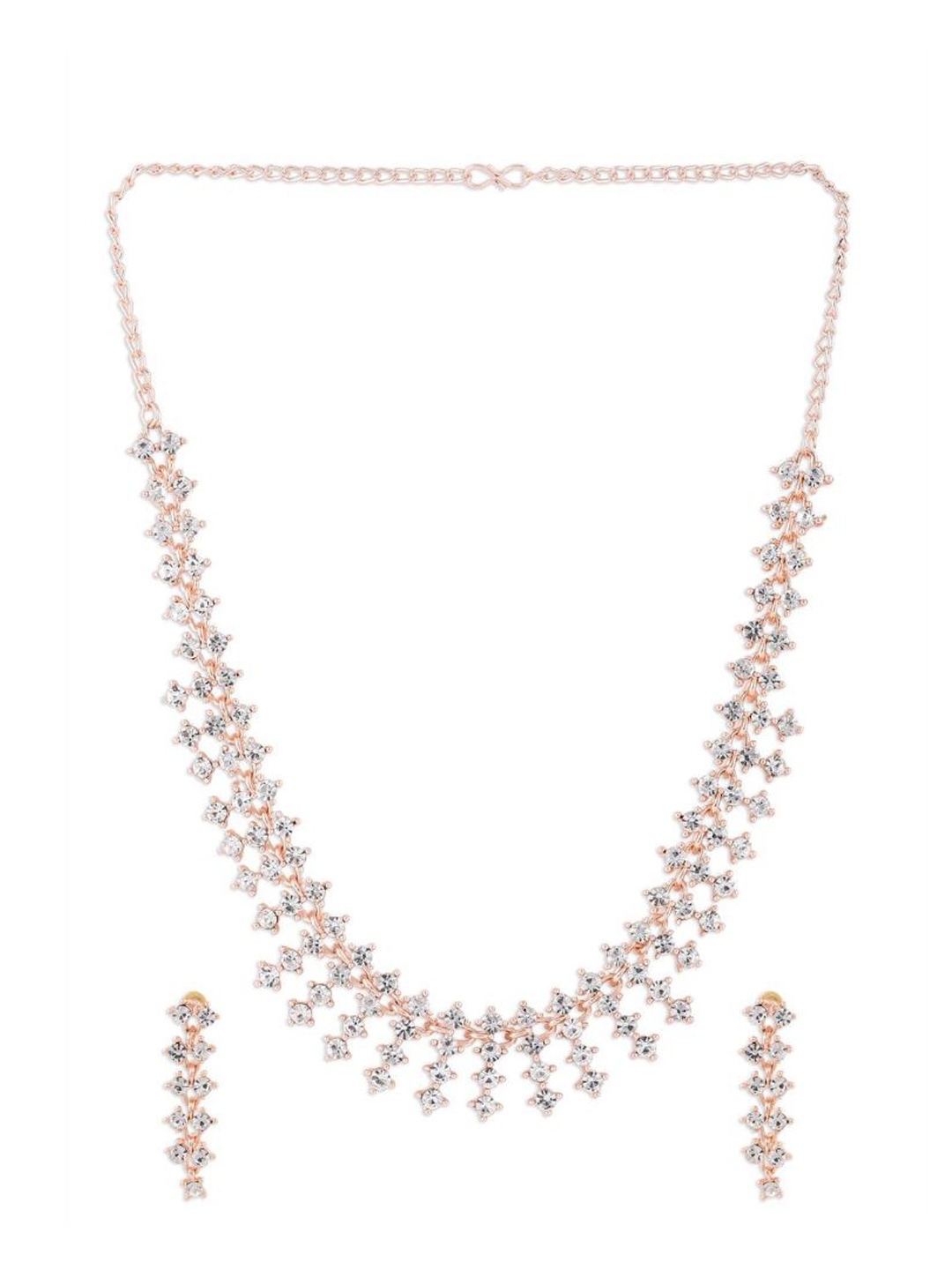 

Efulgenz Rose Gold-Toned & White Crystals Studded Gold-Plated Jewellery Set
