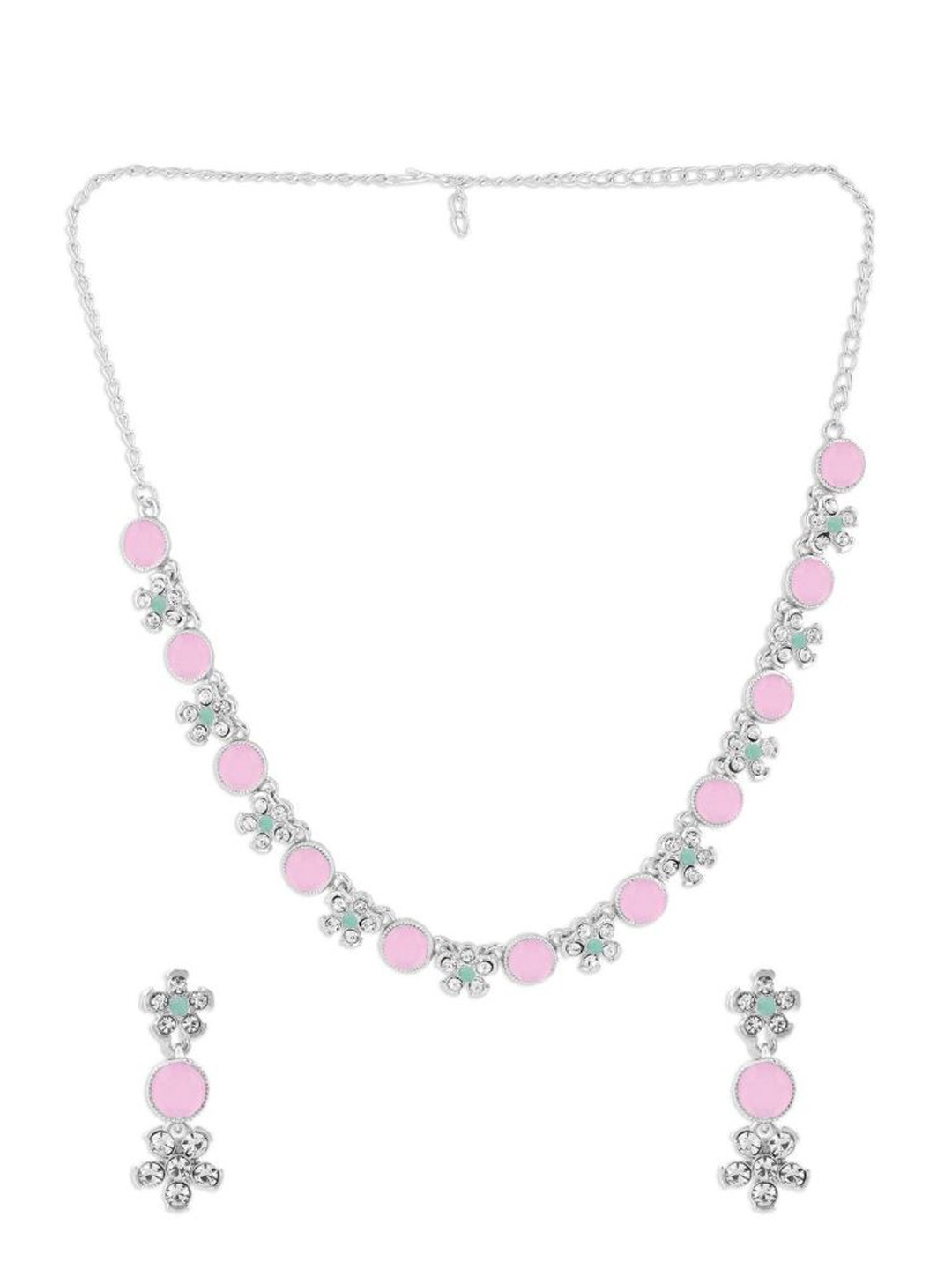

Efulgenz Silver-Toned & White Crystal Studded Rhodium-Plated Jewellery Set