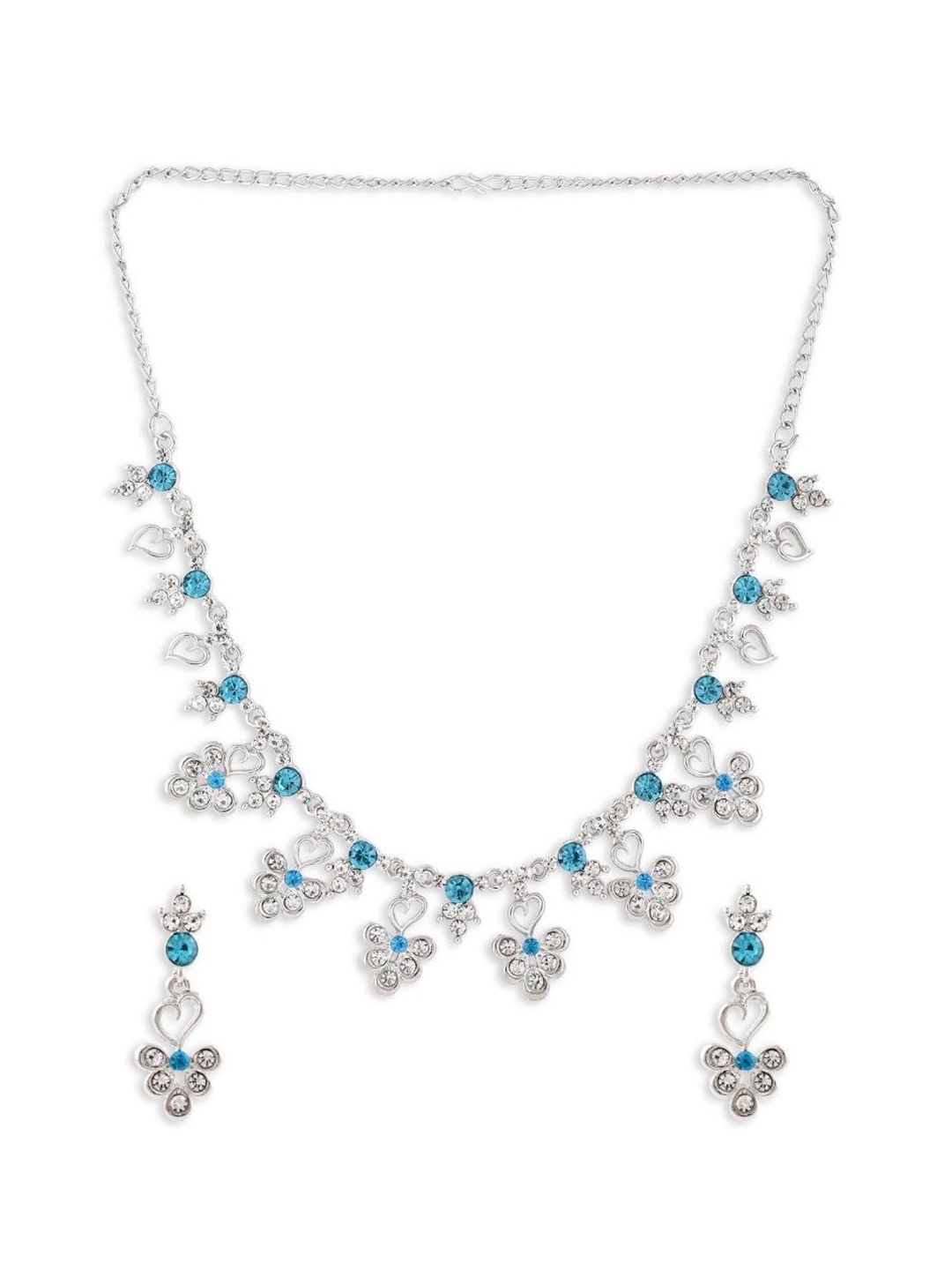 

Efulgenz Silver-Toned & Blue Crystal Stone-Studded Rhodium-Plated Jewellery Set