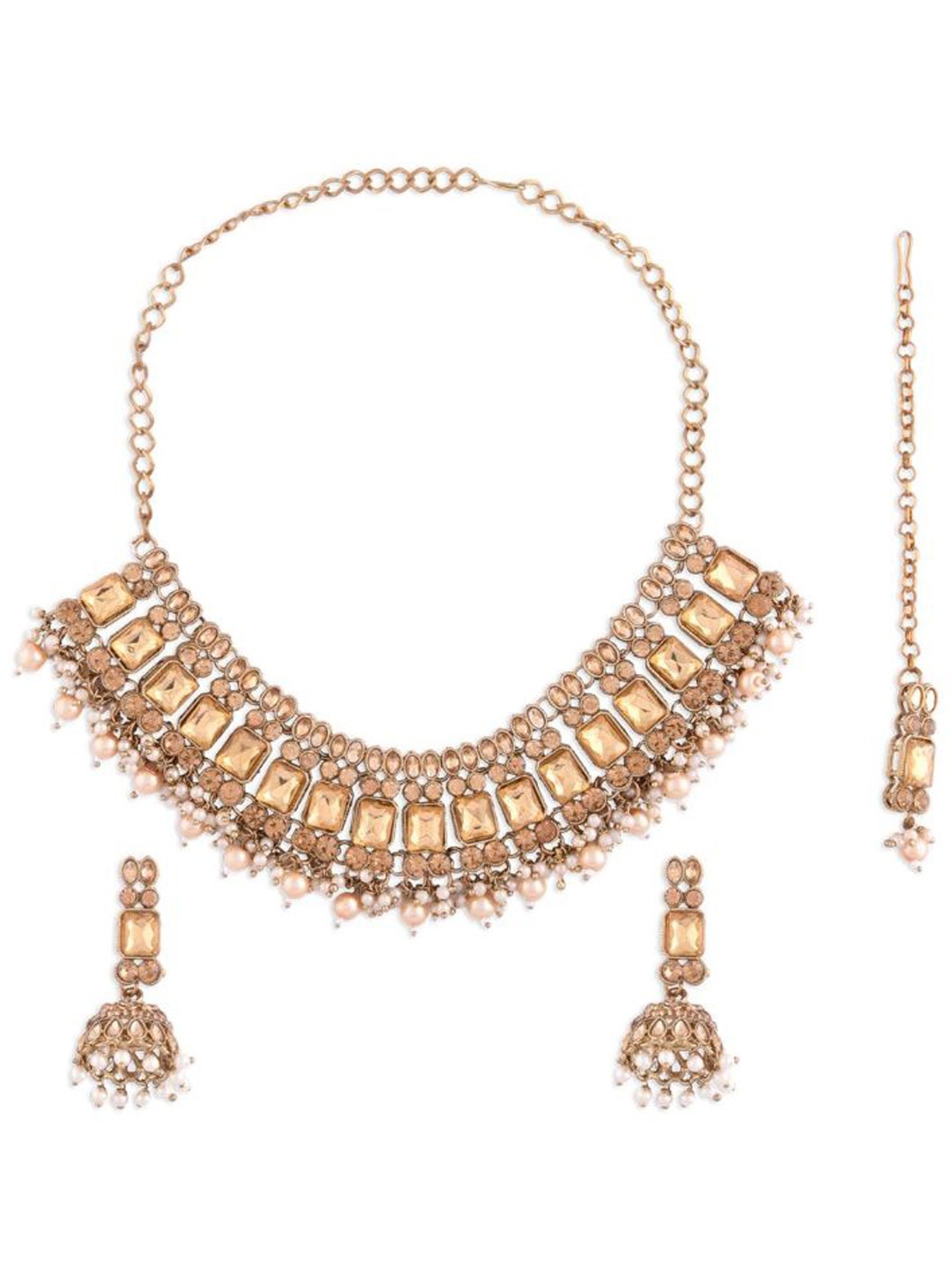 

Efulgenz Gold-Toned & Brown Crystal Studded Gold-Plated Jewellery Set