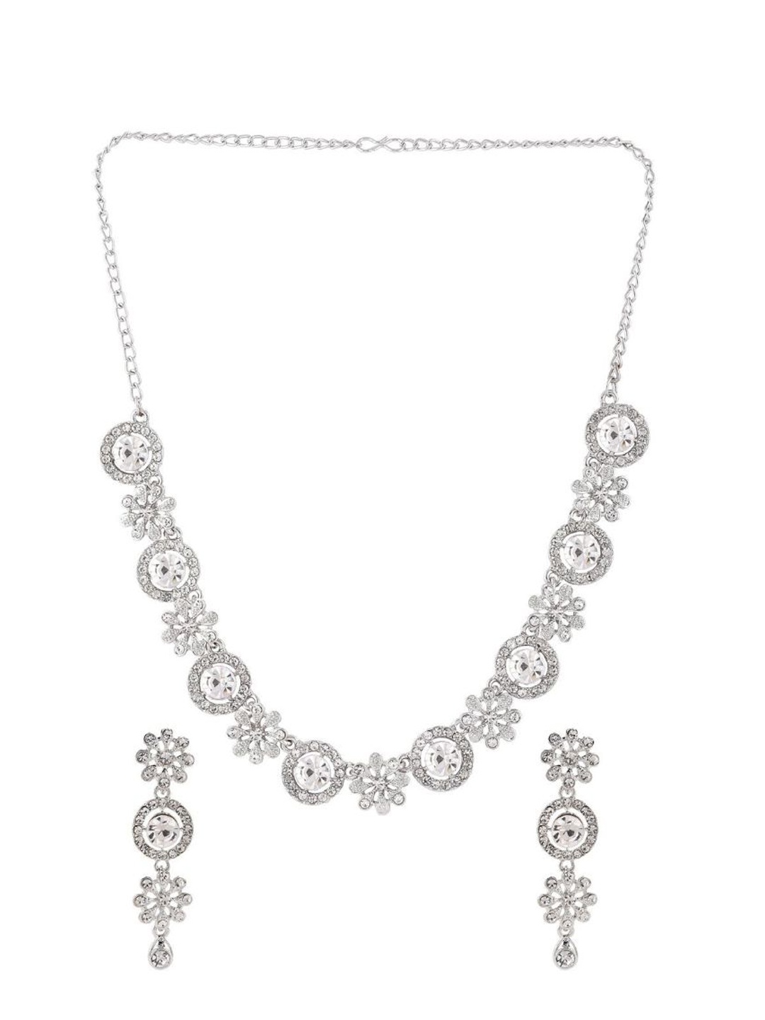 

Efulgenz Silver-Toned & White Crystal-Studded Rhodium-Plated Jewellery Set