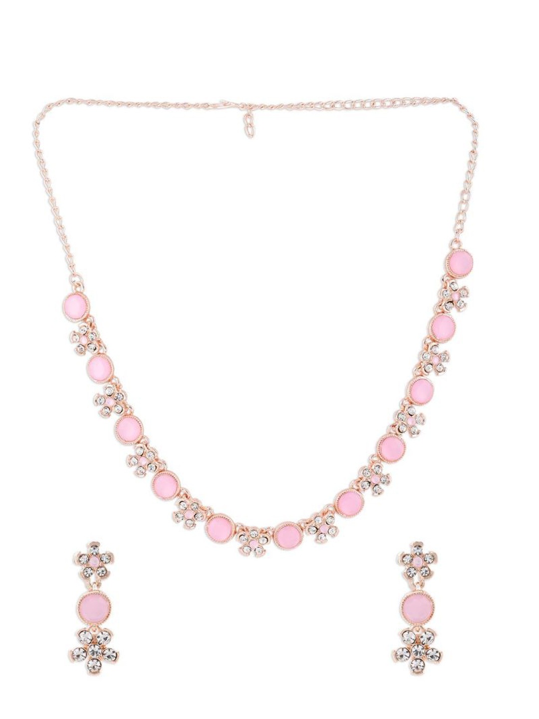 

Efulgenz Rose Gold-Toned & Pink Crystals Studded Gold-Plated Jewellery Set
