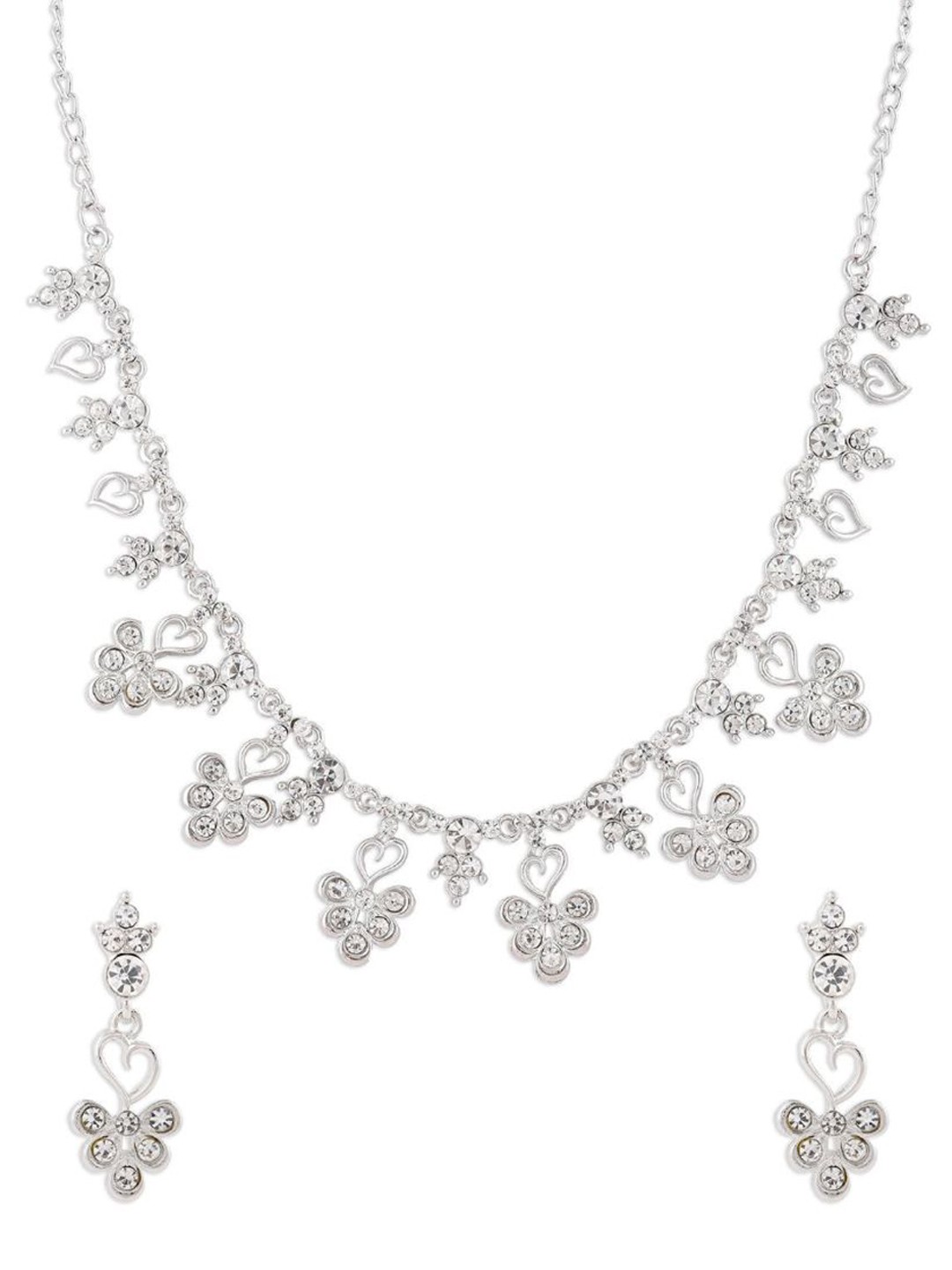 

Efulgenz Silver-Toned & White Crystals-Studded Rhodium-Plated Jewellery Set