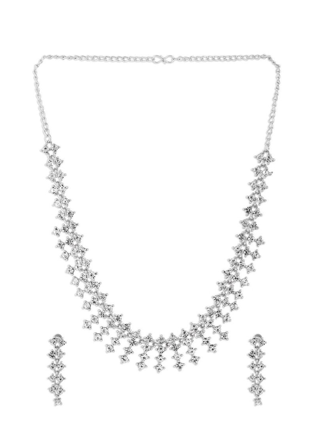 

Efulgenz Silver-Toned & White Crystals Studded Rhodium-Plated Jewellery Set
