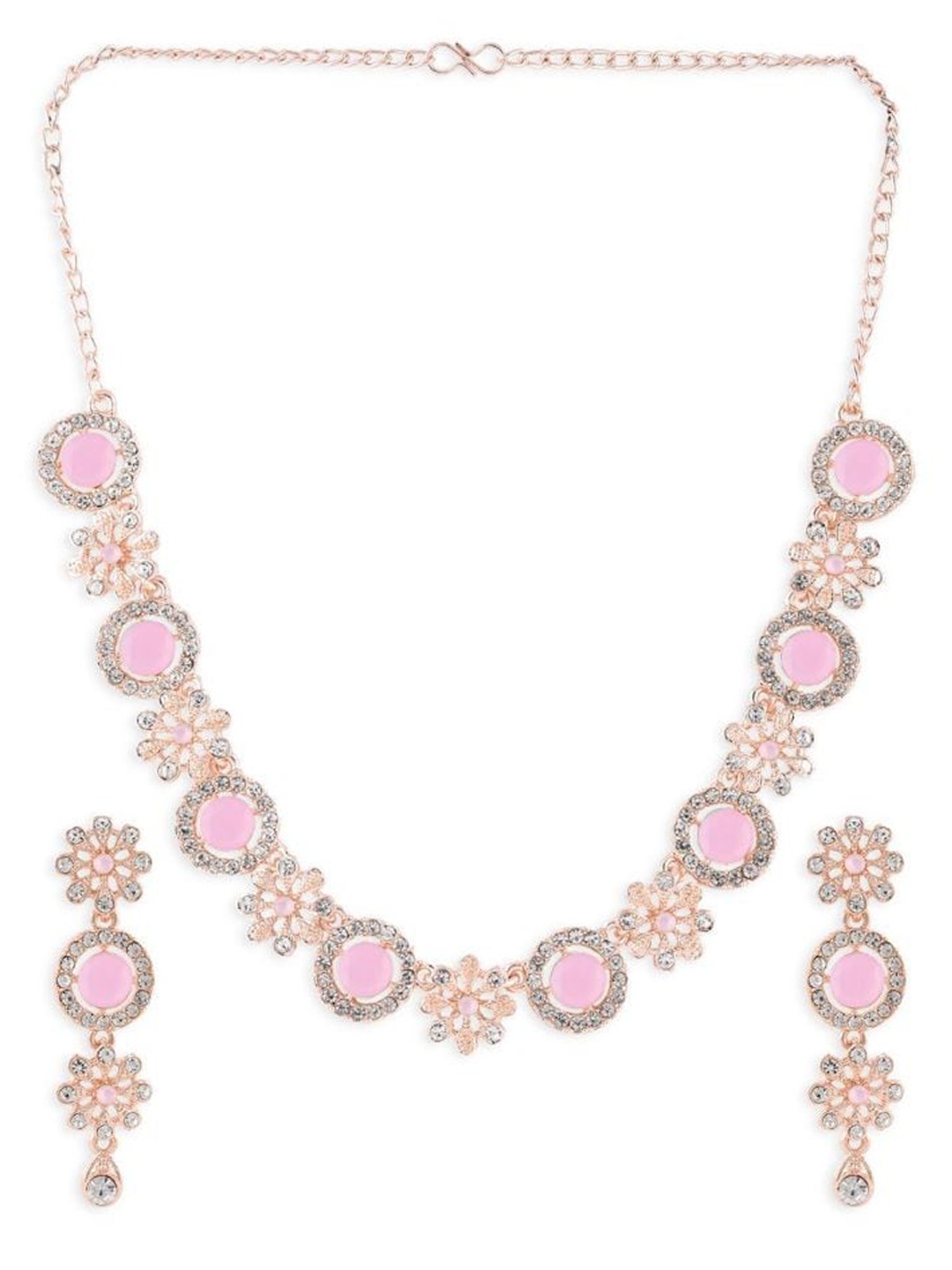 

Efulgenz Rose Gold-Toned & Pink Crystal-Studded Gold-Plated Jewellery Set